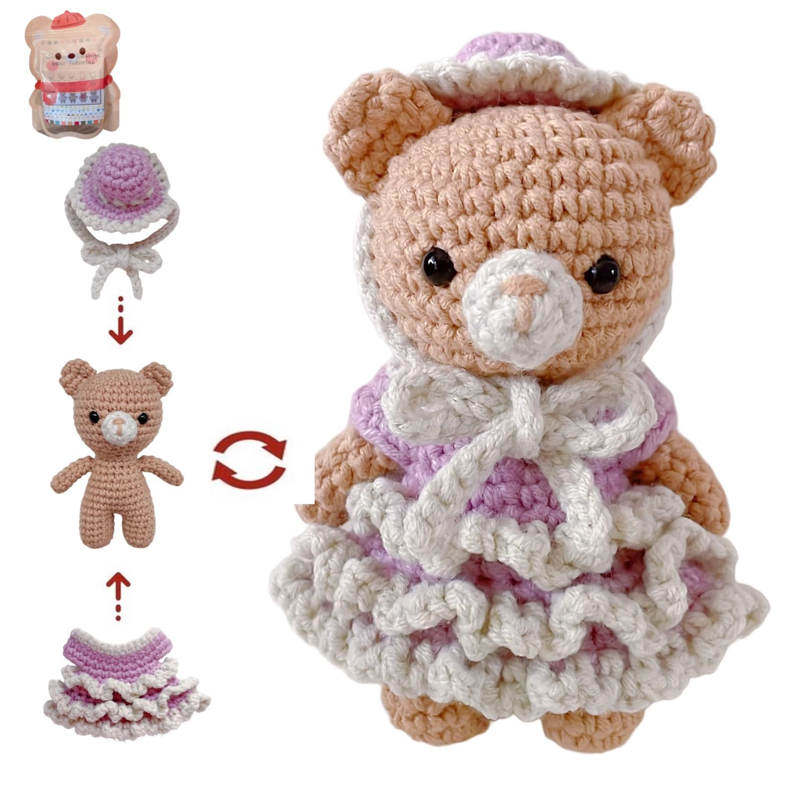 LoopMap Amigurumi Crochet Kit for Beginners with Removable Dress & Video Tutorials, DIY Bear Making Kit Includes Premium Yarn & Tools, Creative Gift