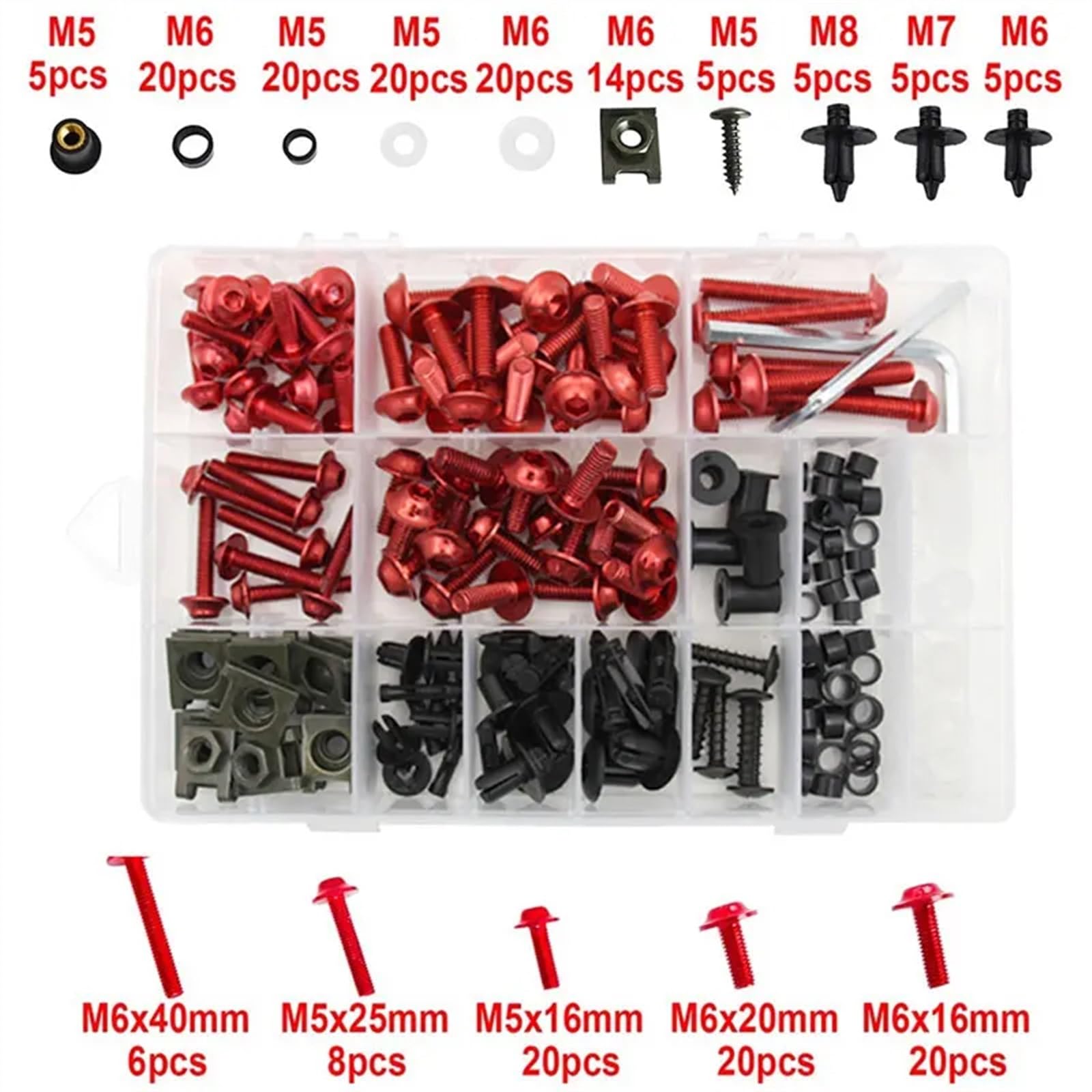 Viti Ergal Moto Kit A-alluminio W-viti per parabrezza 7 colori 195 pz/scatola Viti per moto Carenatura Bullone Vite Dado Elementi di fissaggio Viti Set Parte del motociclo(Gold)