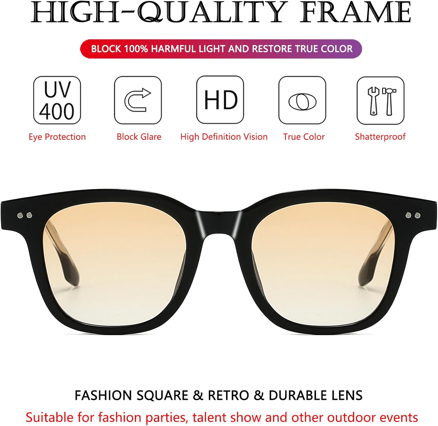 AIEYEZO Square Sunglasses for Women Men Fashion Sunnies, TR90 Frame Sun Glasses Trendy Retro Shades - Image 3