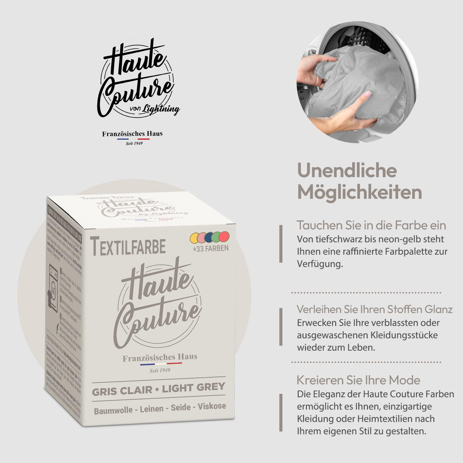 Haute Couture - Textilfarbe All-in-One - LichtGrau - 3x350g