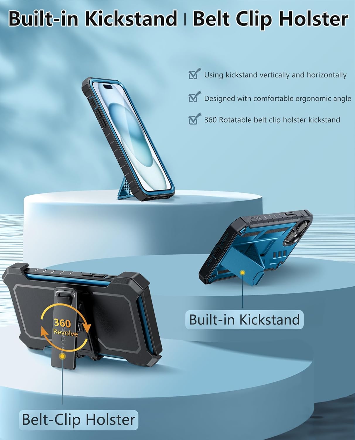 FNTCASE for iPhone 15 Plus Case: Drop Protection Rugged Belt-Clip Holster & Kickstand Military Grade Matte Textured TPU Shockproof Durable Protective Phone Cover 6.7 inch - Image 3