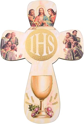 First Communion Cross Colgante de pared IHS, 5 12 pulgadas