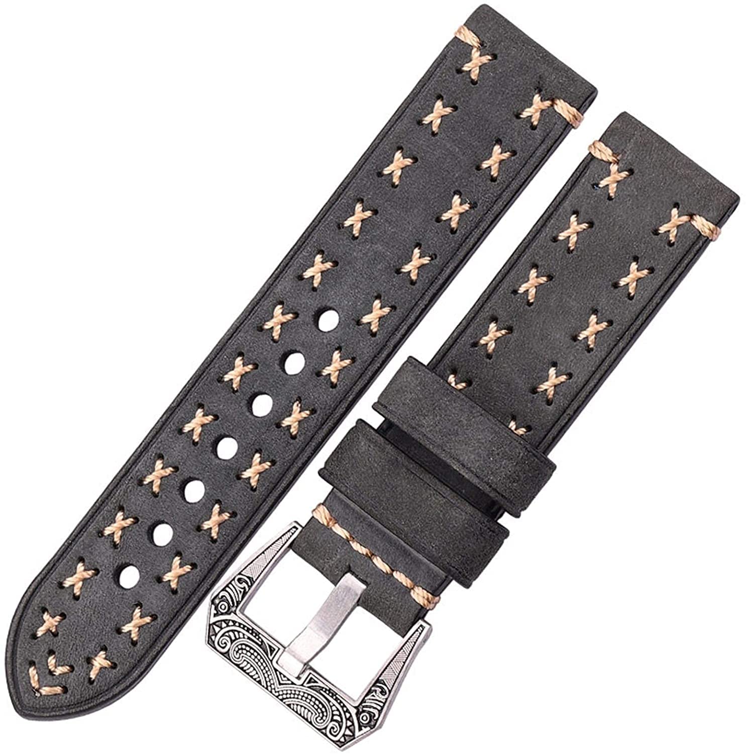 Bracelet de montre 24mm fait main avec boucle rétro en acier interchangeable - 8