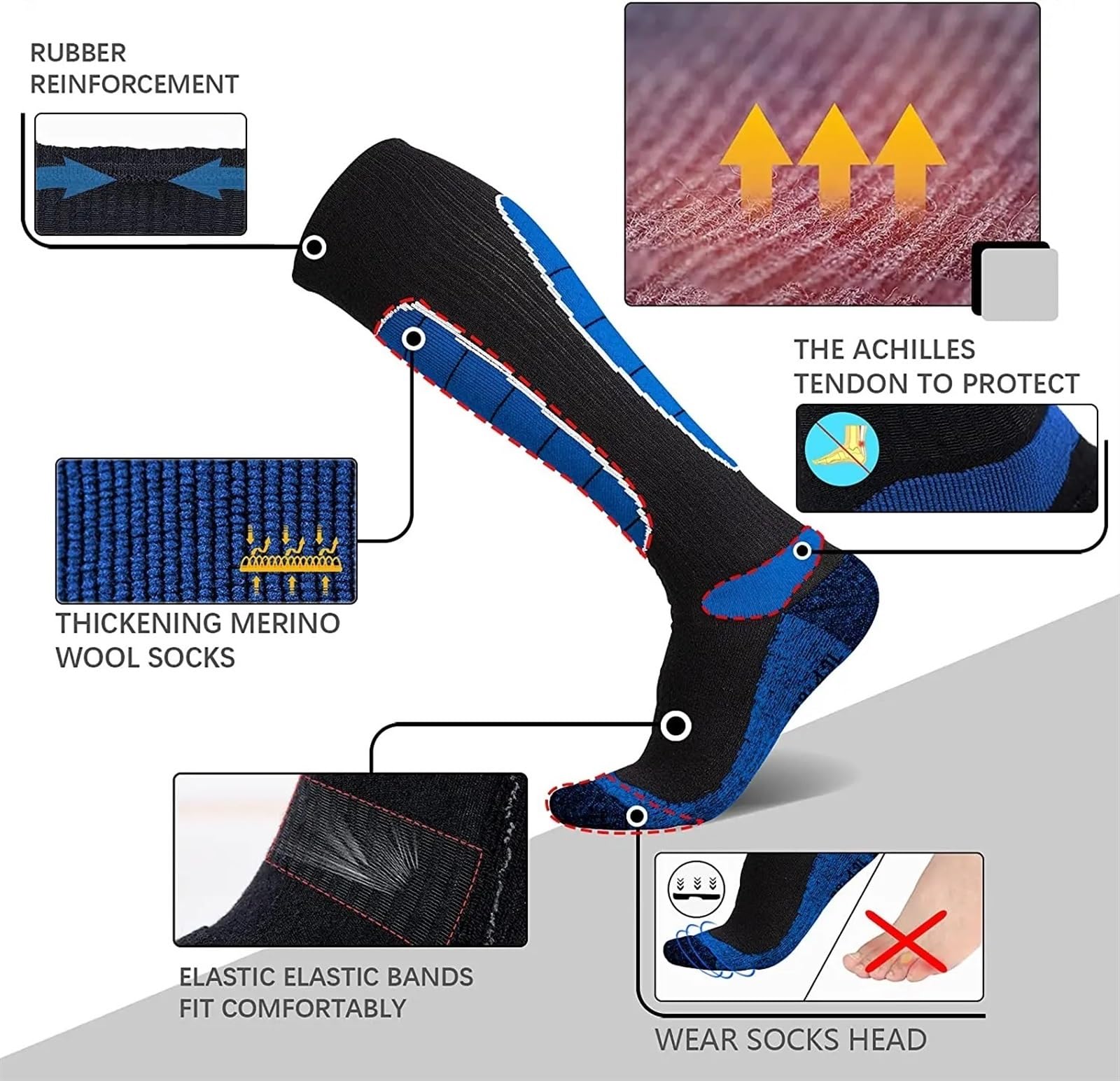 Calzini da Sci in Lana for Uomo Donna Lunghi a Compressione Calda Ciclismo Invernali Alti al Ginocchio Sportivi Snowboard