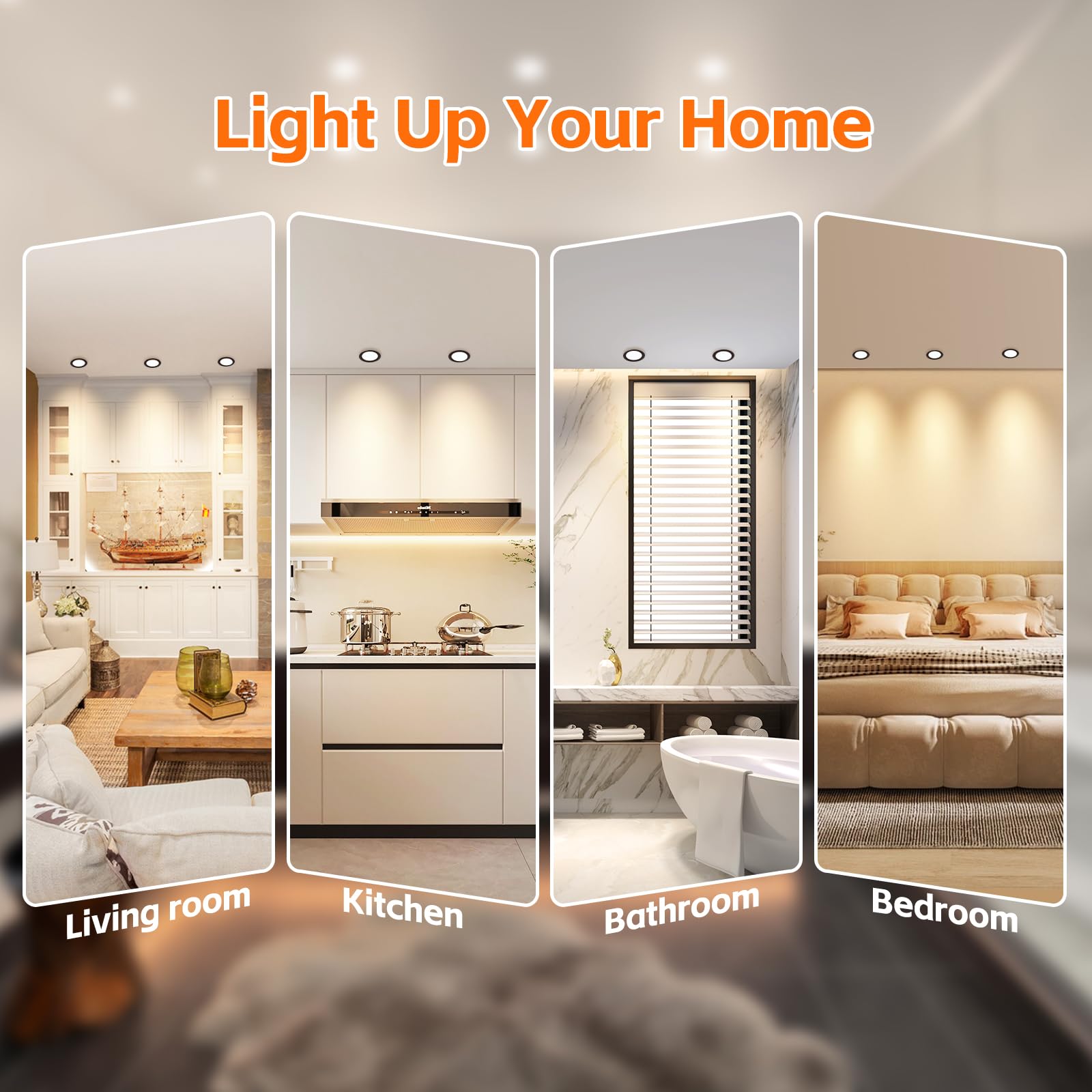 YindaLux Zestaw 6 reflektorów LED do zabudowy, 230 V, 3 W, 3000 K, ciepła biel, reflektor LED, ultra płaski, 300 lm, otwór 55-58 mm i 15 mm, płaski, IP44 lampa do zabudowy meblowej LED do szafki z