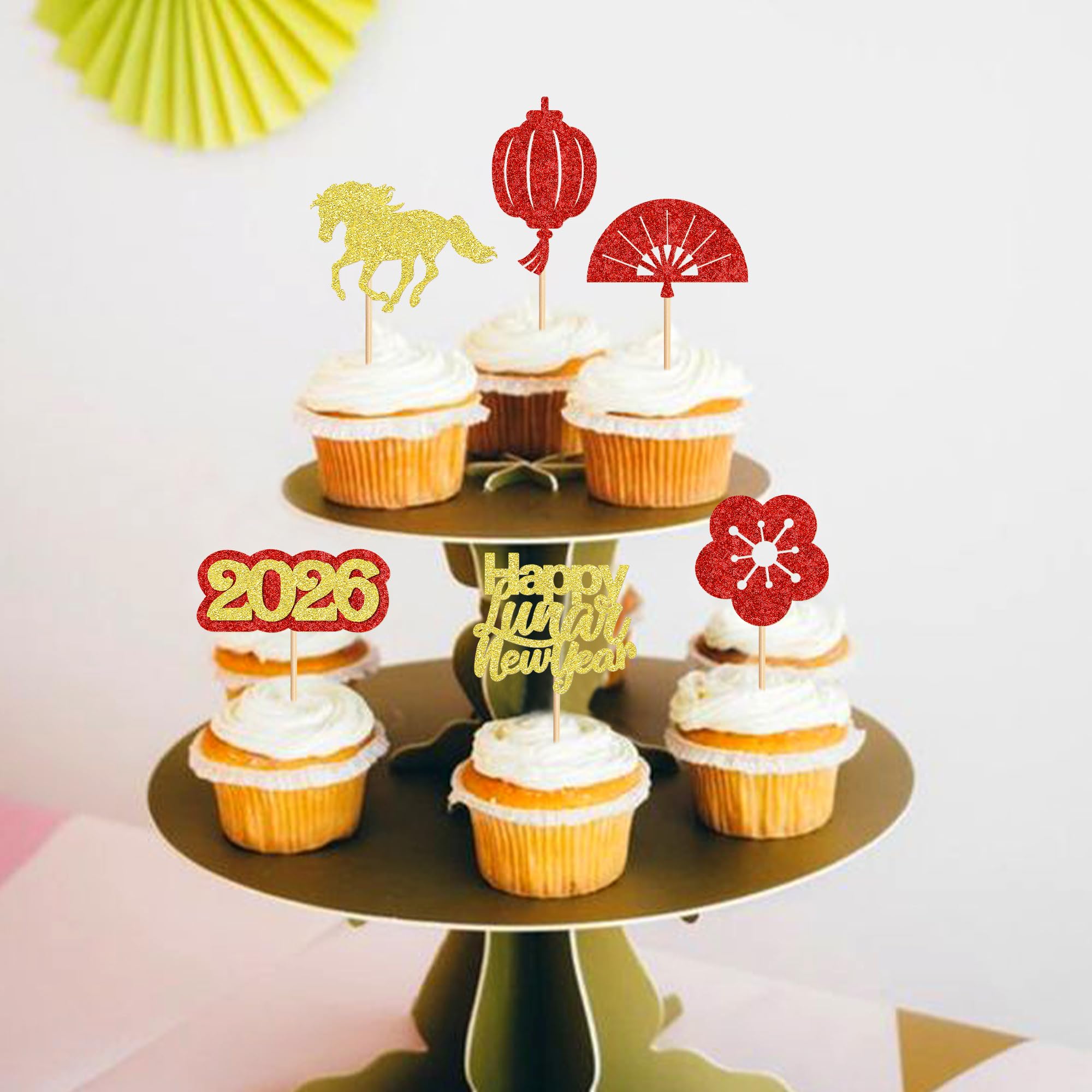Blumomon 24Pcs Happy New Year Cupcake Toppers 2026 Horse Year Cupcake Toppers Picks 2026 Celebration Party Decorations New Years Eve Holiday Decor Glitter Party Accessories - Image 4