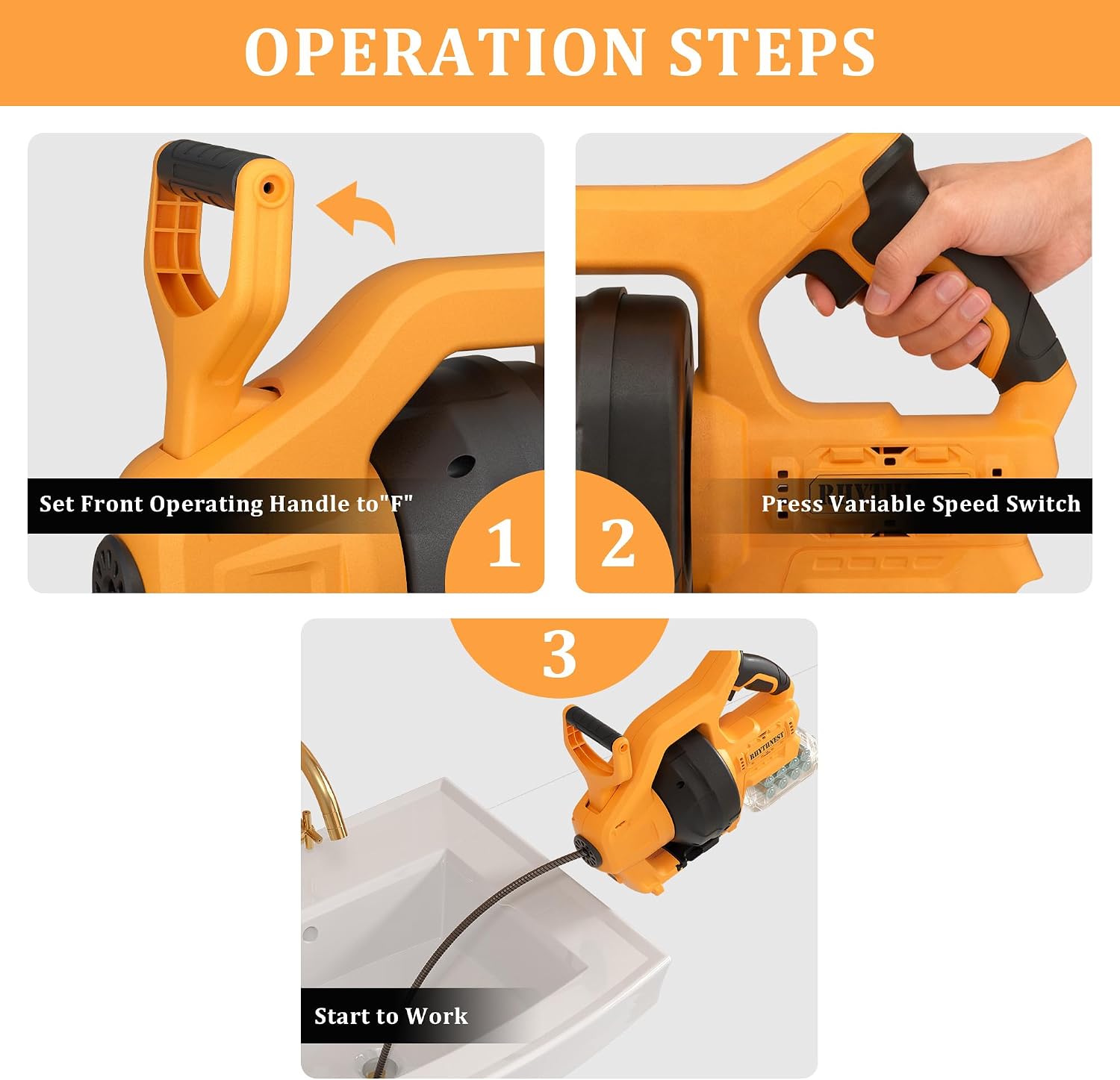 Cordless Drain Auger Compatible with Dewalt 20V Battery, 24 FT Replaceable Auto-Feed Plumbing Drain Snake That Clear Clogs in 3/4''-3” Pipes of Sink, Toilet, Bathtub, and Sewer(No Battery)