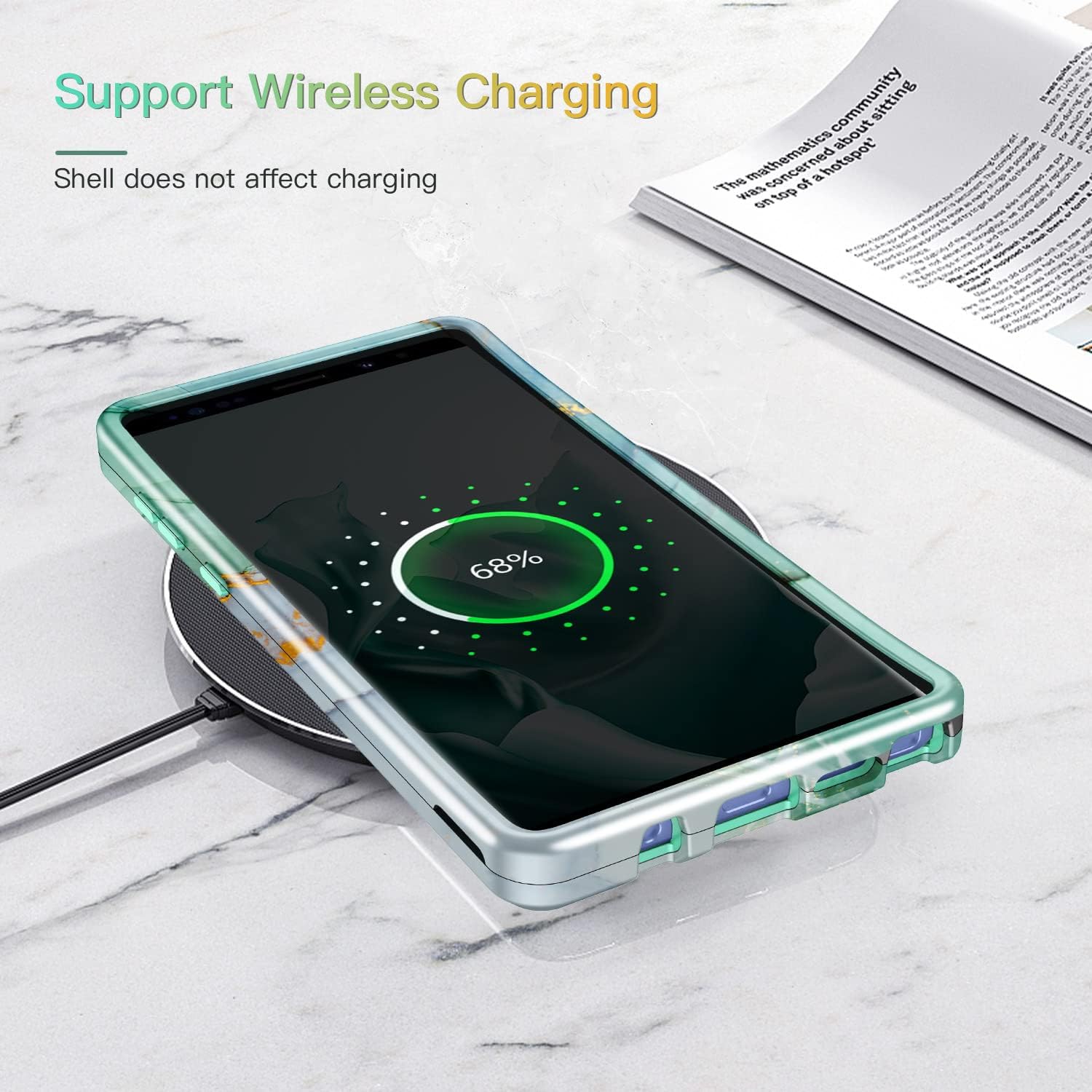 Lamcase for Galaxy Note 9 6.4 inch Case, Heavy Duty Rugged Shockproof Hybrid Hard PC Soft Silicone Bumper Three Layer Drop Protection Anti-Fall Cover for Samsung Galaxy Note 9, Green Marble