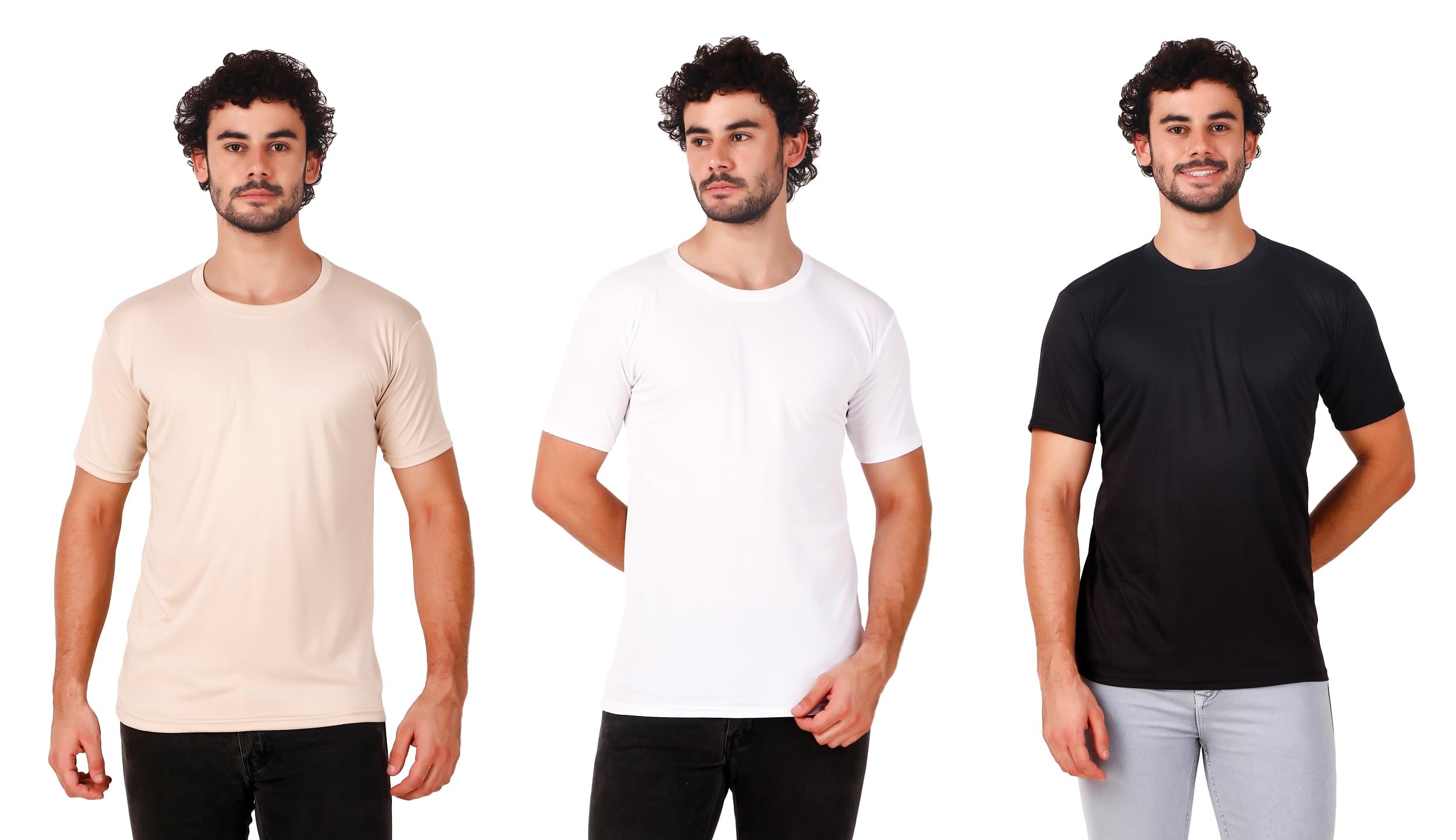 Men's Polyester Round Neck Half Sleeve Solid Regular Fit T-Shirt | Lightweight Breathable Activewear Tee for Gym, Sports Casual Use Pack of 3-image-46