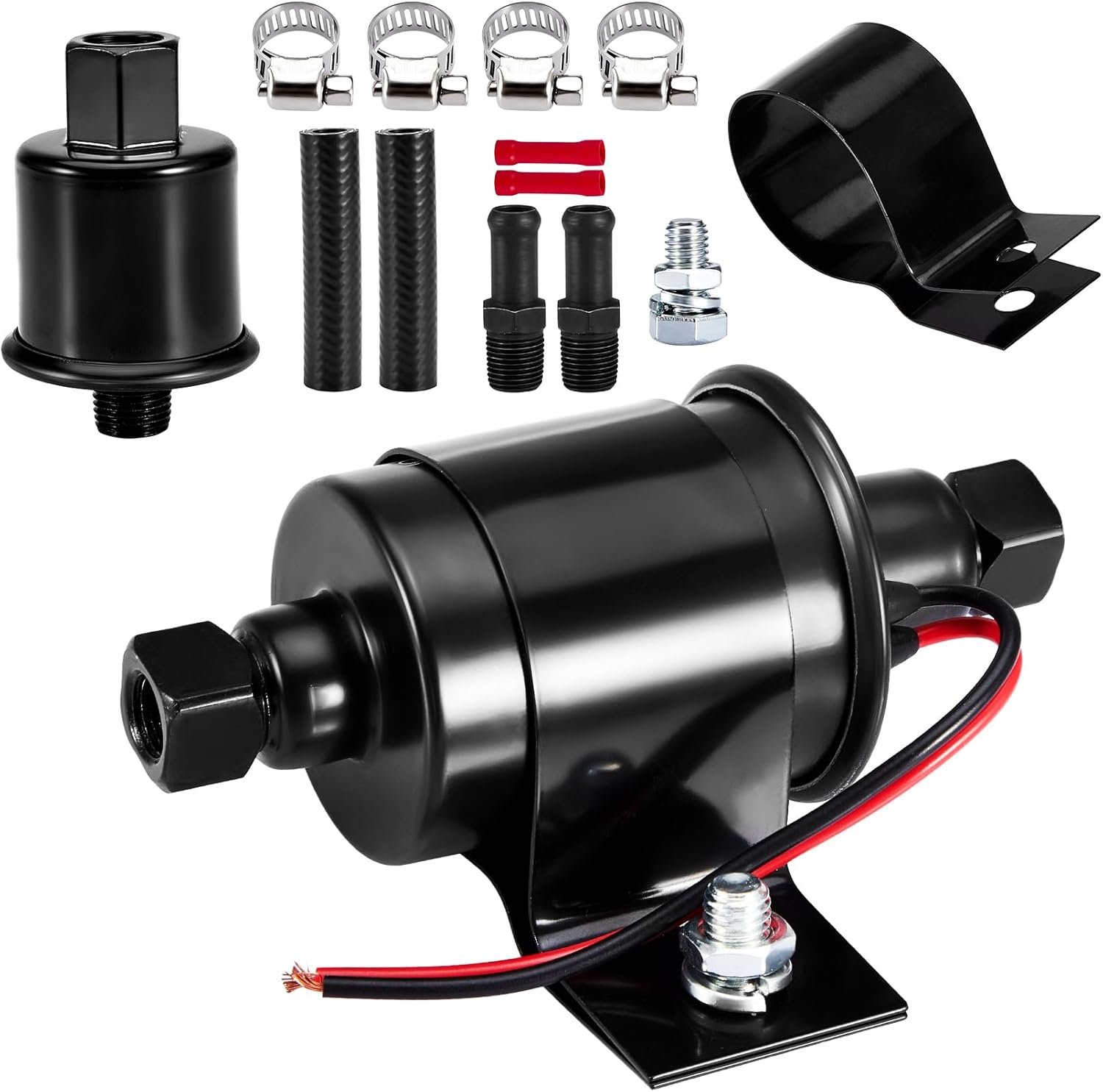 CarBole 12V Electric 2-3.5 PSI Fuel Pump with 5/16" ID Fuel Line Filter Kit Universal for Gas Gasoline Diesel