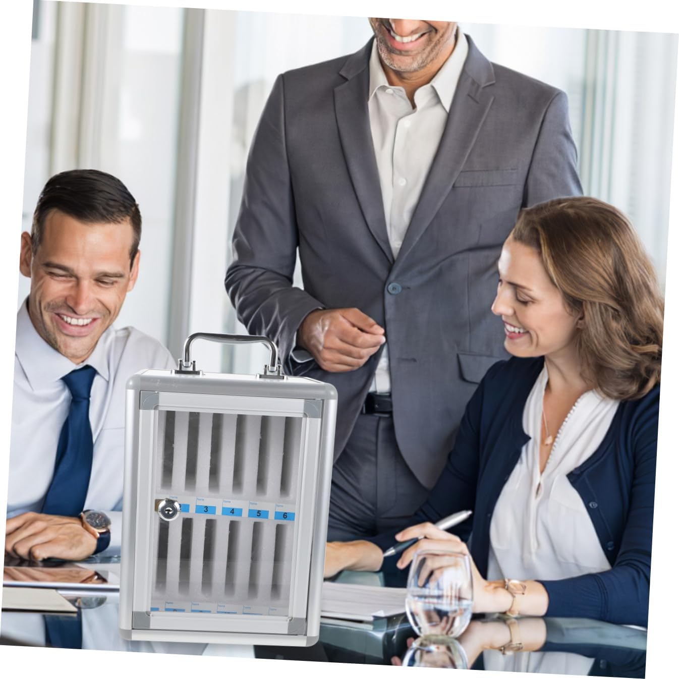 Cell Phone Locker Box 12-Slot Multi-Device Organizer Cabinet with Handle and Lock for Office Classroom Mobile Phone Storage and Security