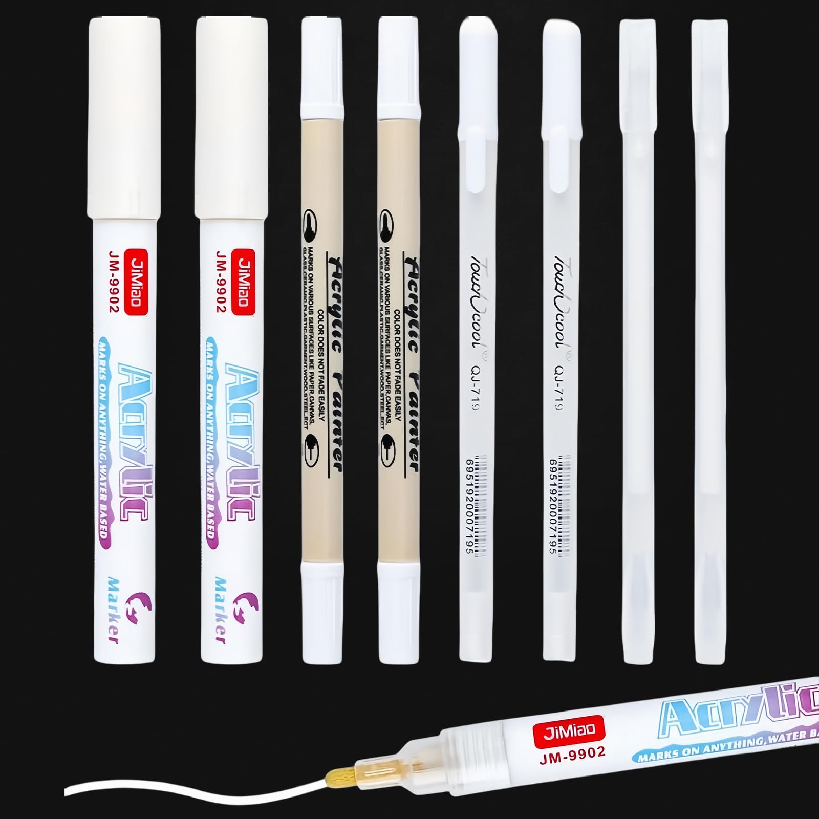 Omeblos White Gel Pen, 8Pcs White Ink Pens, 0.6/0.8/1/2mm Line Drawing Pen for Artists, Highlight Rollerball Pen for Black Paper, Drawing, Journaling, Sketching, Card Making & Crafting