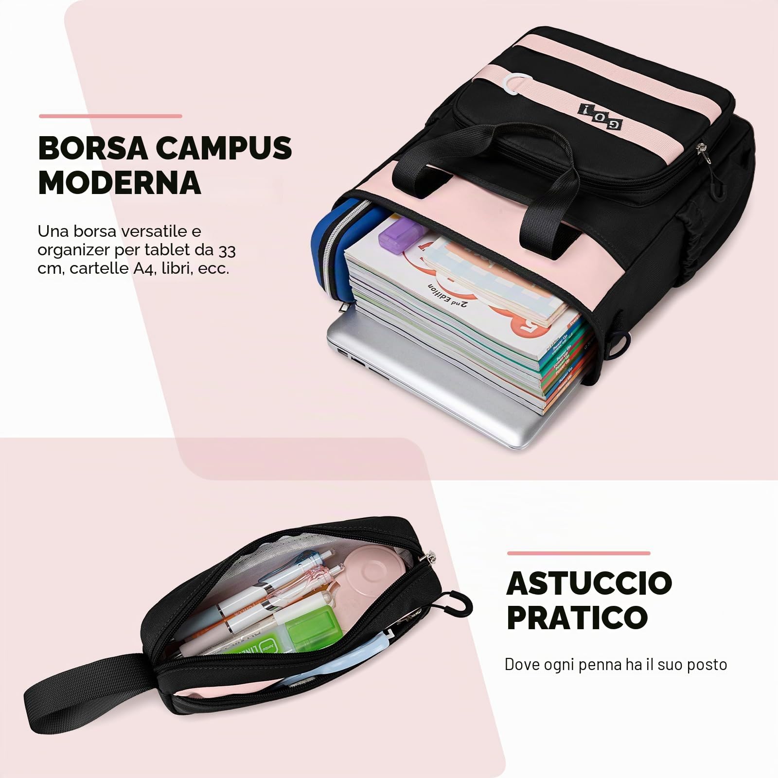 Amythe Zaino Scolastico per Ragazze 10-18 Anni 3 Pezzi - Set Scuola Medio con Zaino, Borsa e Astuccio - Zaini per Ragazze Scuola Media Grande Impermeabile per Porta PC 15 -Rosa | Set scuola - Zaino grande da ragazza + tracolla + astuccio, impermeabile leg