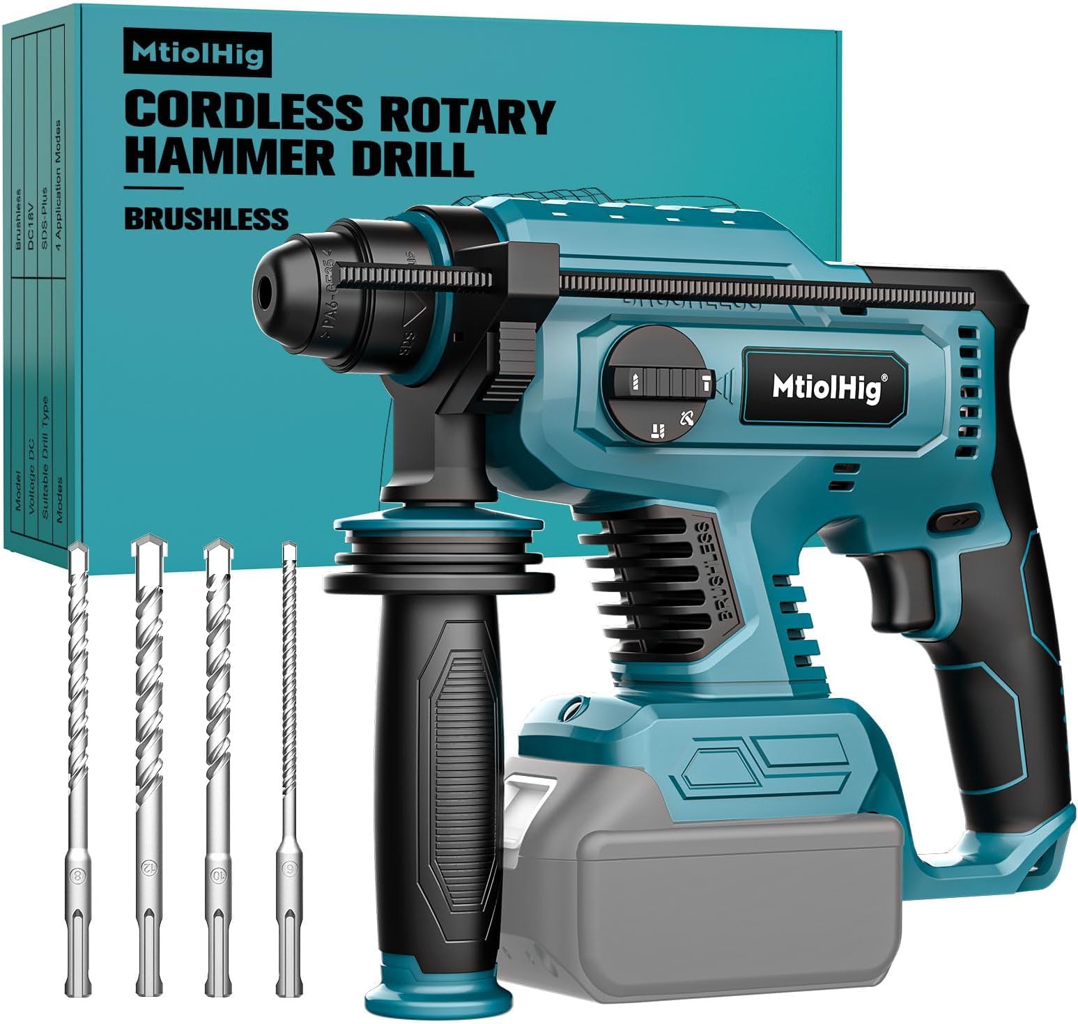 7/8" Rotary Hammer Drill Compatible with Makita 18V Battery: SDS-Plus Cordless Drill with Safety Clutch for Concrete Masonry, 2.5 Joules Power Including 4 Drill Bits