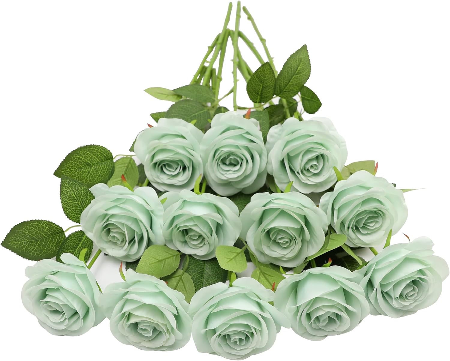 LVEFIT Artificial Rose Flower Artificial Flowers Flower with Long Stem Silk Roses Bouquet for Wedding Bridal Shower Party Home Decoration (Sage Green, 12 Pcs)