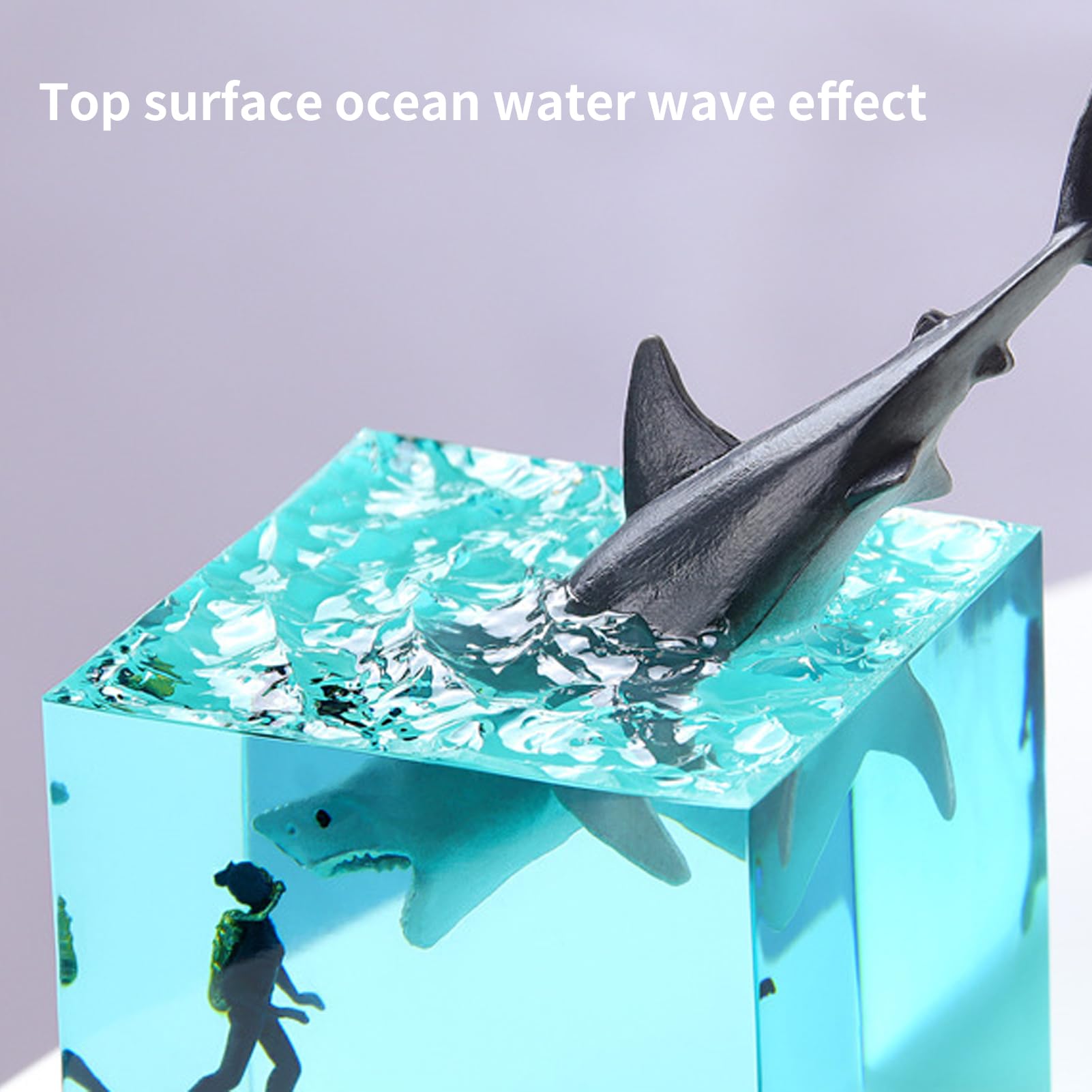Veilleuse Résine époxy Océan 3D – LED, Bois, Plongeur Requin, USB, Décoration Chambre Ou Bureau