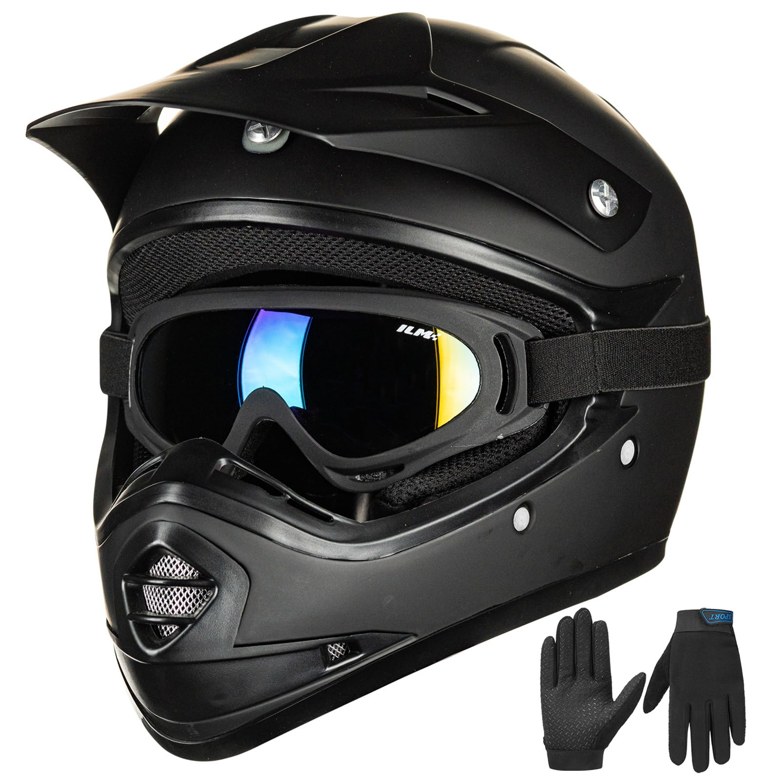 ILM Youth Kids DOT Full‑Face Dirt Bike Helmet ATV Motocross Set B07 | Includes Goggles Sp…