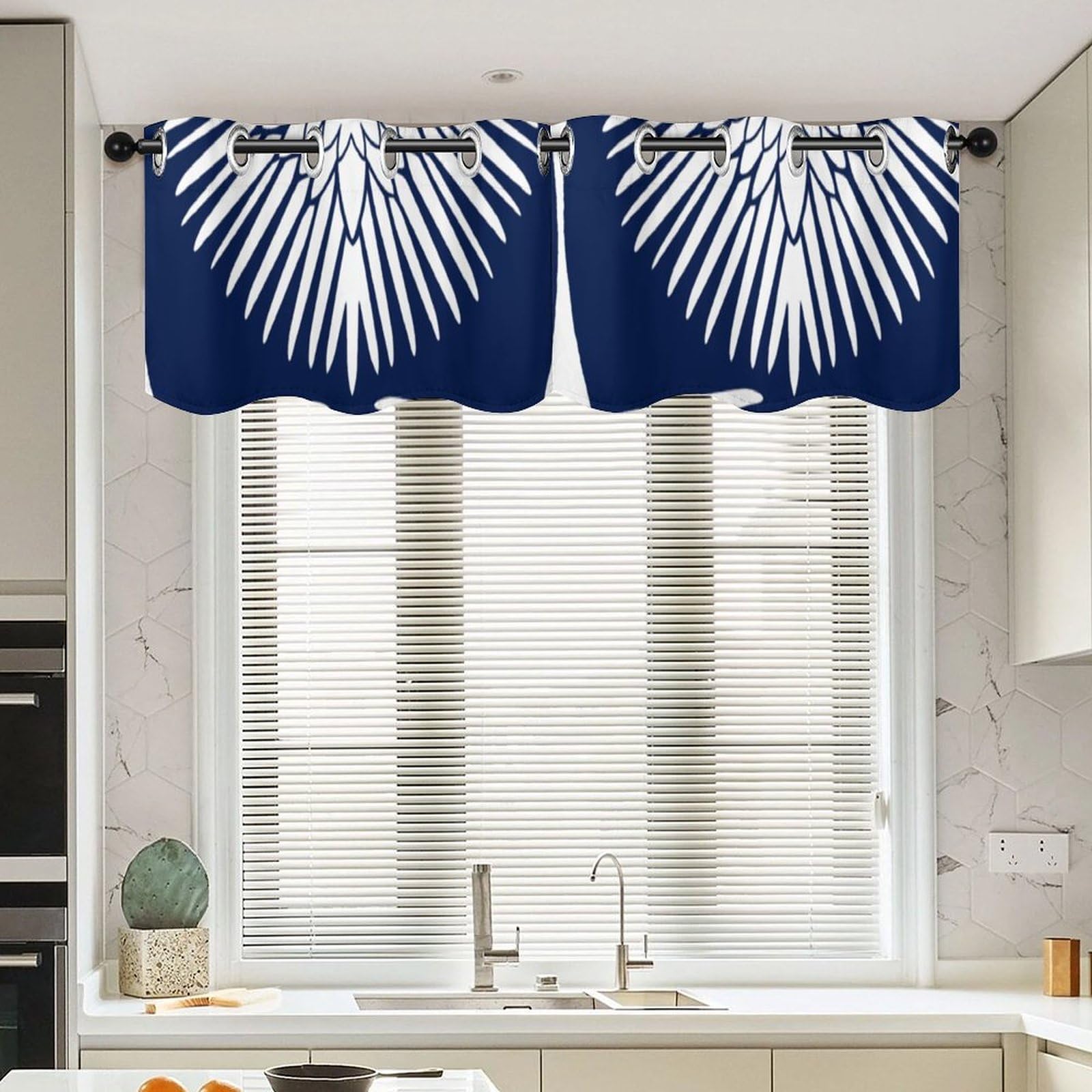 Cenefa de ventana para sala de estar maximalista y azul marino, pack de 2 cisnes tradicionales