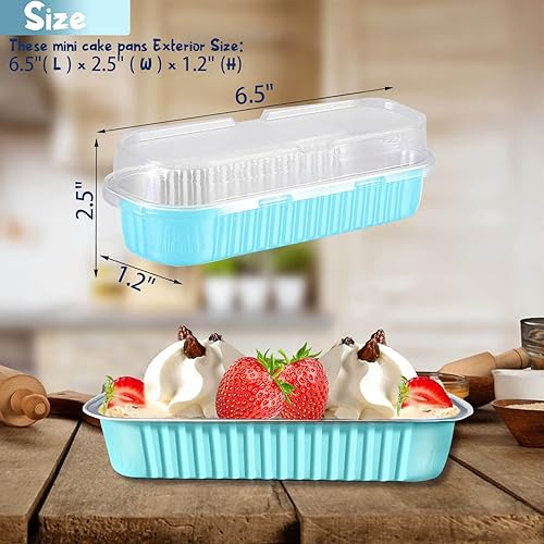 Miniatura 5 de Mini moldes para pasteles con tapas, paquete de 50 mini moldes para hornear pan y tapas cubiertas, tazas largas de papel de aluminio para hornear,