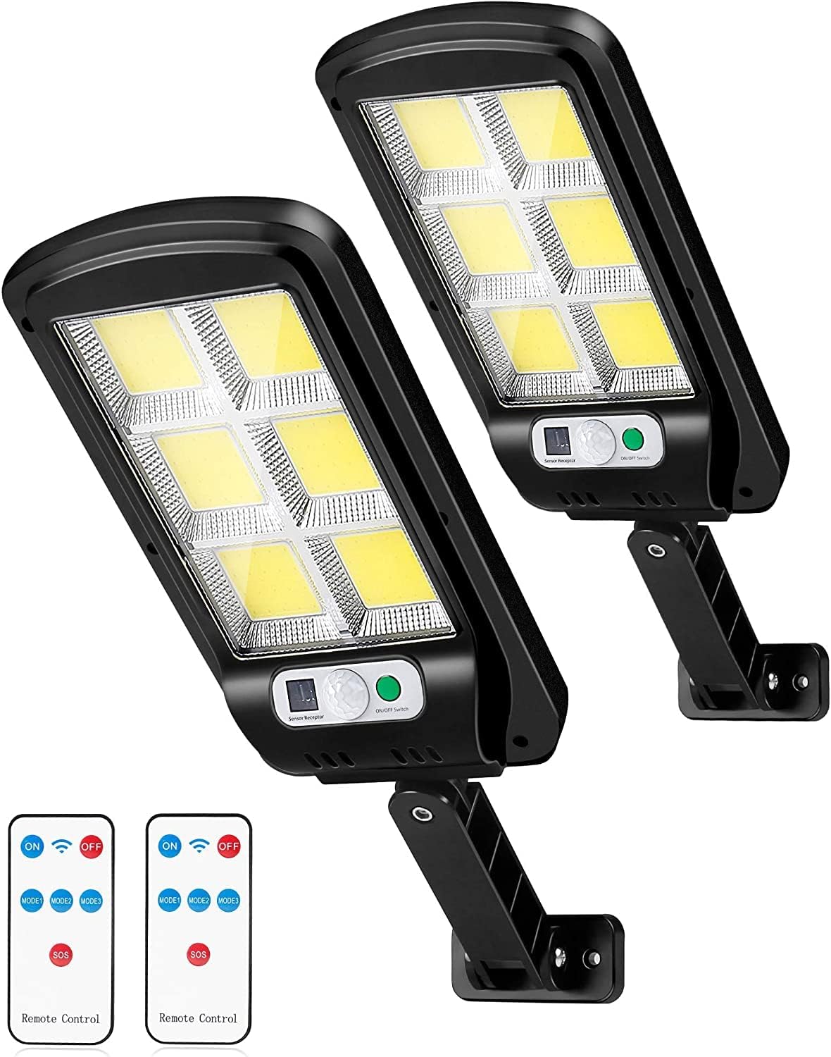 Led Solar Street Light Outdoor,120 Led Remote Control Solar Parking Lot Lights Wireless Ip65 Motion Sensor Solar Security Wall Light with 3 Modes for Garden, Street, Deck, Yard, Garage, Patio (2 Pack)