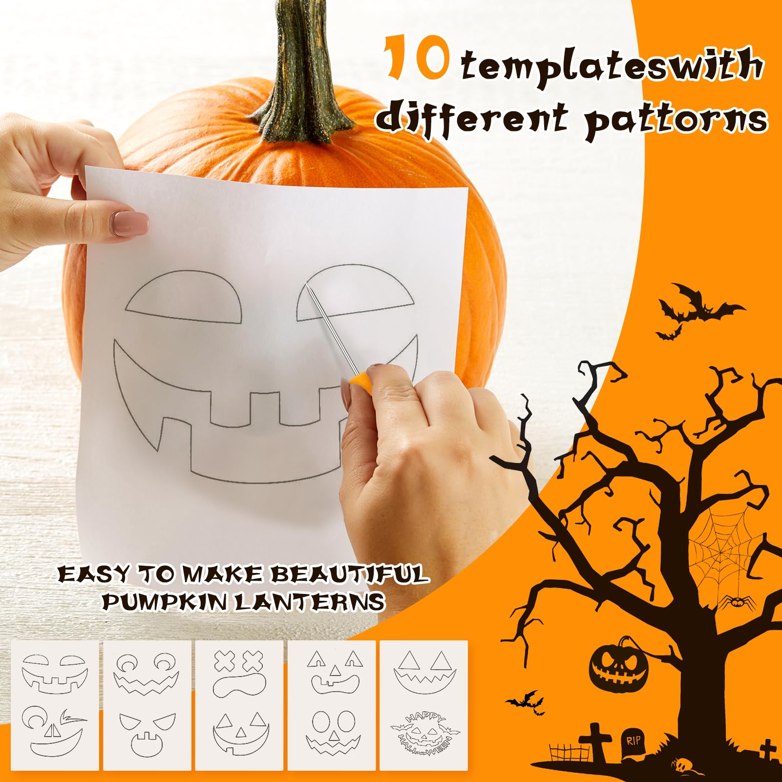 13-teiliges Kürbis Schnitzset Halloween - Mit Schablonen & Schnitzwerkzeugen