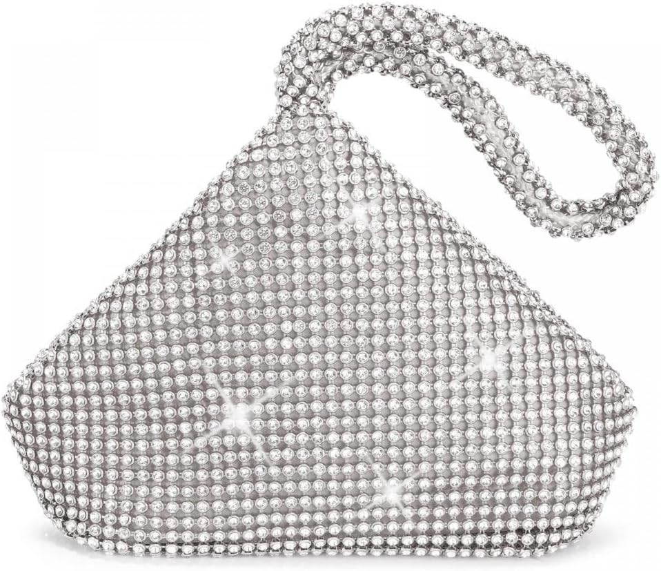 Women's Evening Bag Sparkly Rhinestone Purse Triangle Designer Chain Clutch Purse Bag Party Prom Wedding Purse