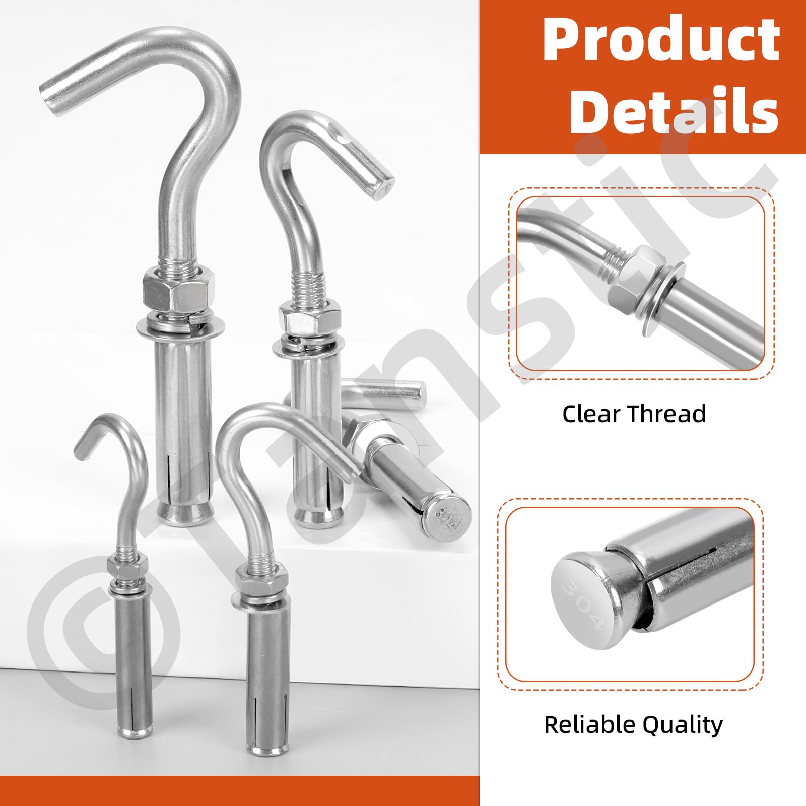 Tanstic 6Pcs M6 Concrete Wall Hook 304 Stainless Steel Expansion Hook Heavy Duty Open Cup Hook Expansion Bolts for Concrete Wall - Image 3