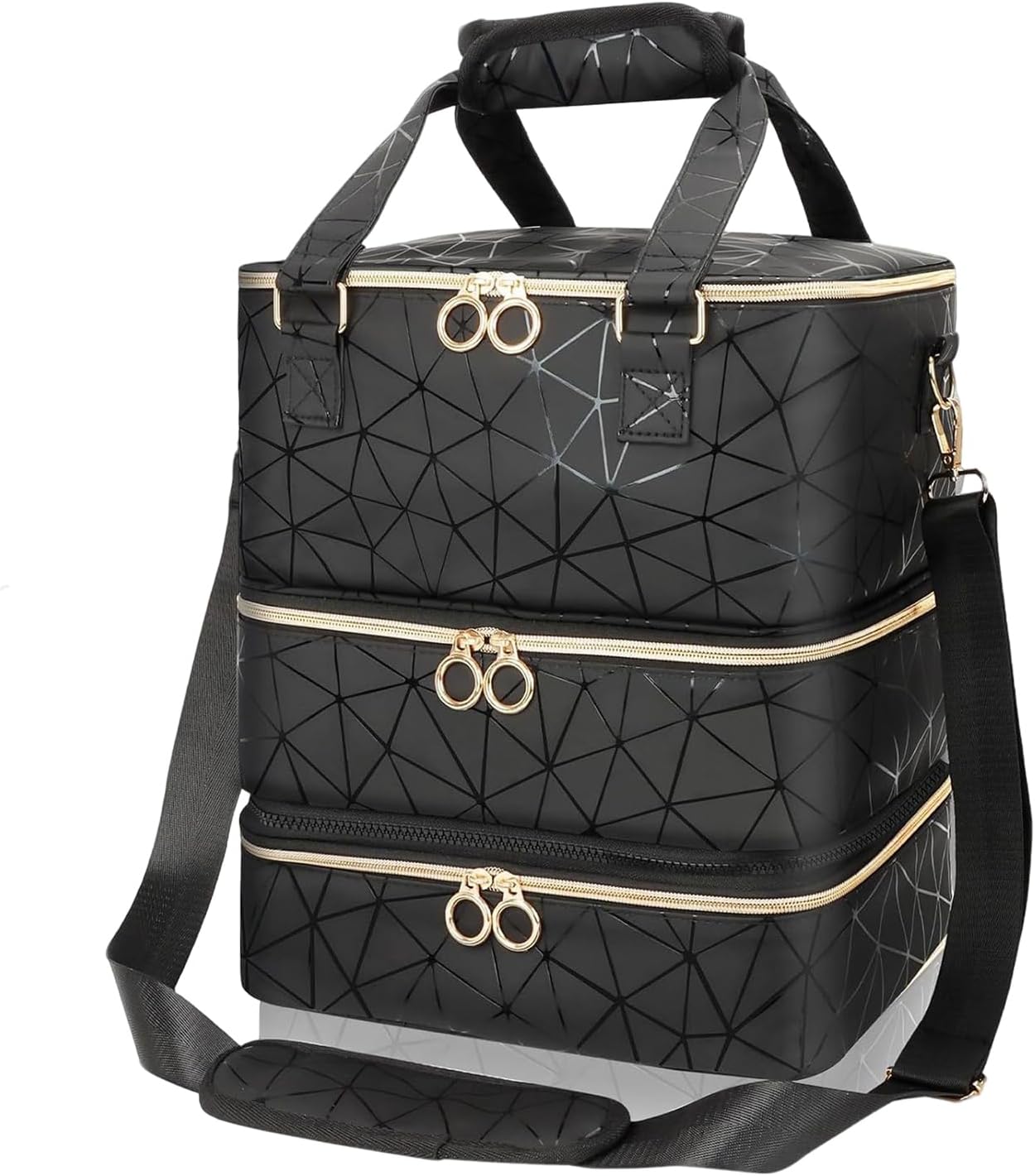 NCONCO Nail Polish Organizer, 3 Layers PU Leather Nail Polish Bag Holds 84 Bottles (15ml/0.5 fl.oz) with Handle & Detachable Shoulder Strap for Personal & Salon Use