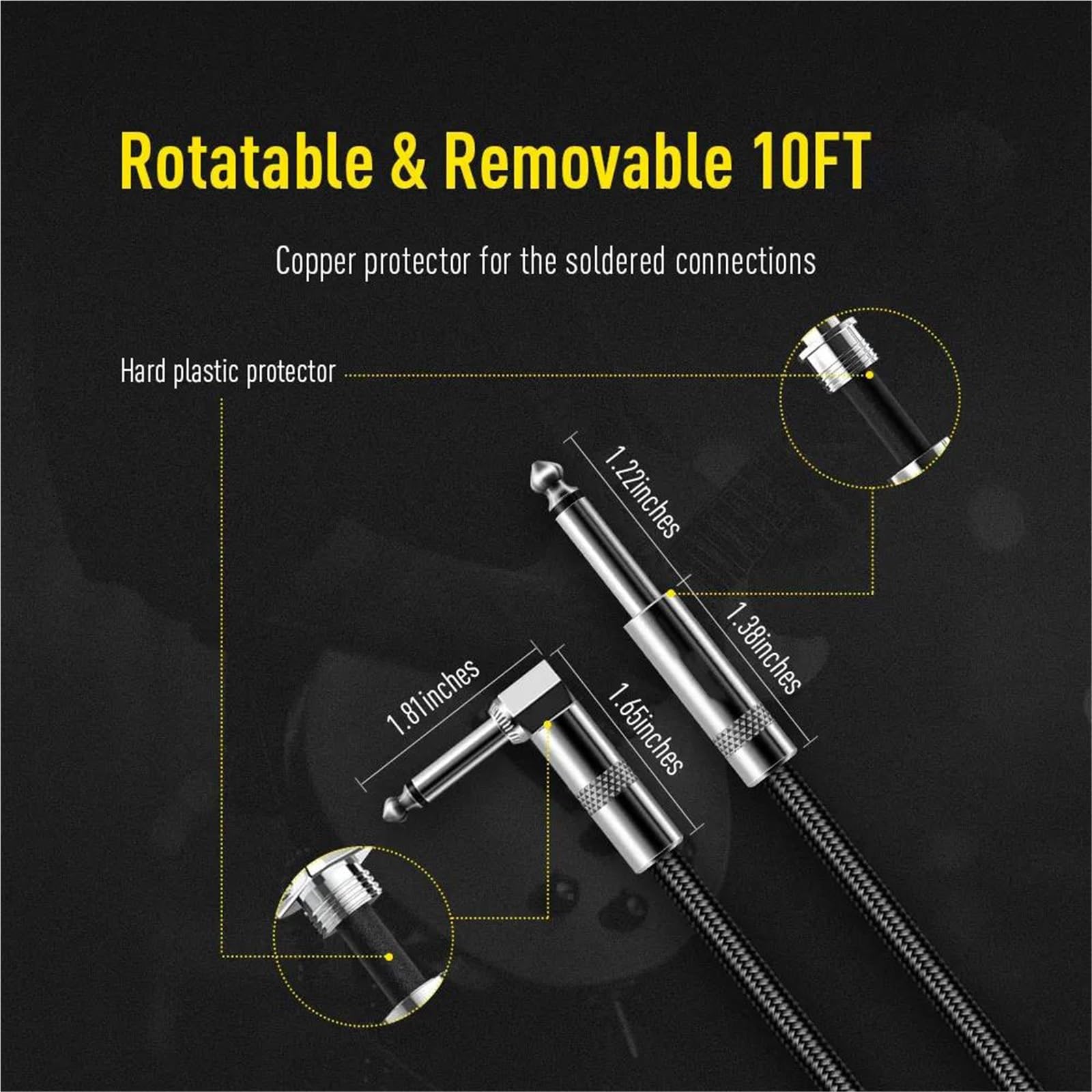 Cable De Trenzado Para Guitarra 300cm/6m 6,35mm Ángulo Recto 1/4"