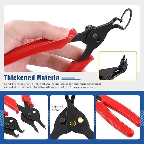 Miniatura 4 de Glarks Juego de 225 alicates de anillo de presión resistentes, alicates de mandíbula rectos y doblados y anillos de retención de clip interno