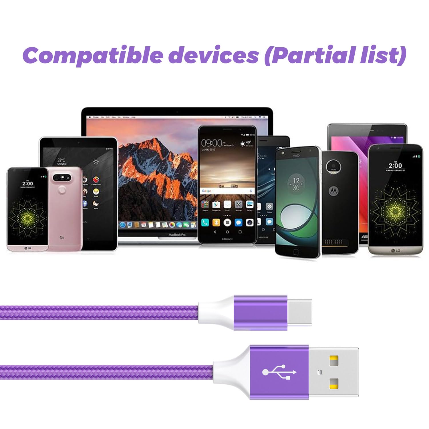 Confezione da 6 cavi da USB a USB C di tipo C, cavo di ricarica rapida in nylon intrecciato per Android per iPhone 16/15, Samsung Galaxy, Huawei, Google Pixel, Sony, Switch (3/3/3/6/6/3 ft)