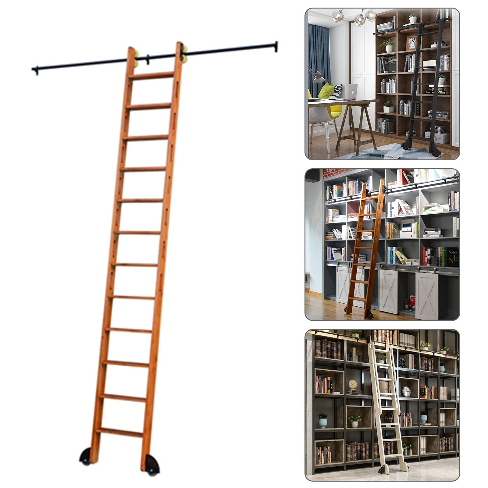 Kit de porte de grange coulissante MiroDo en noir pour échelle de bibliothèque