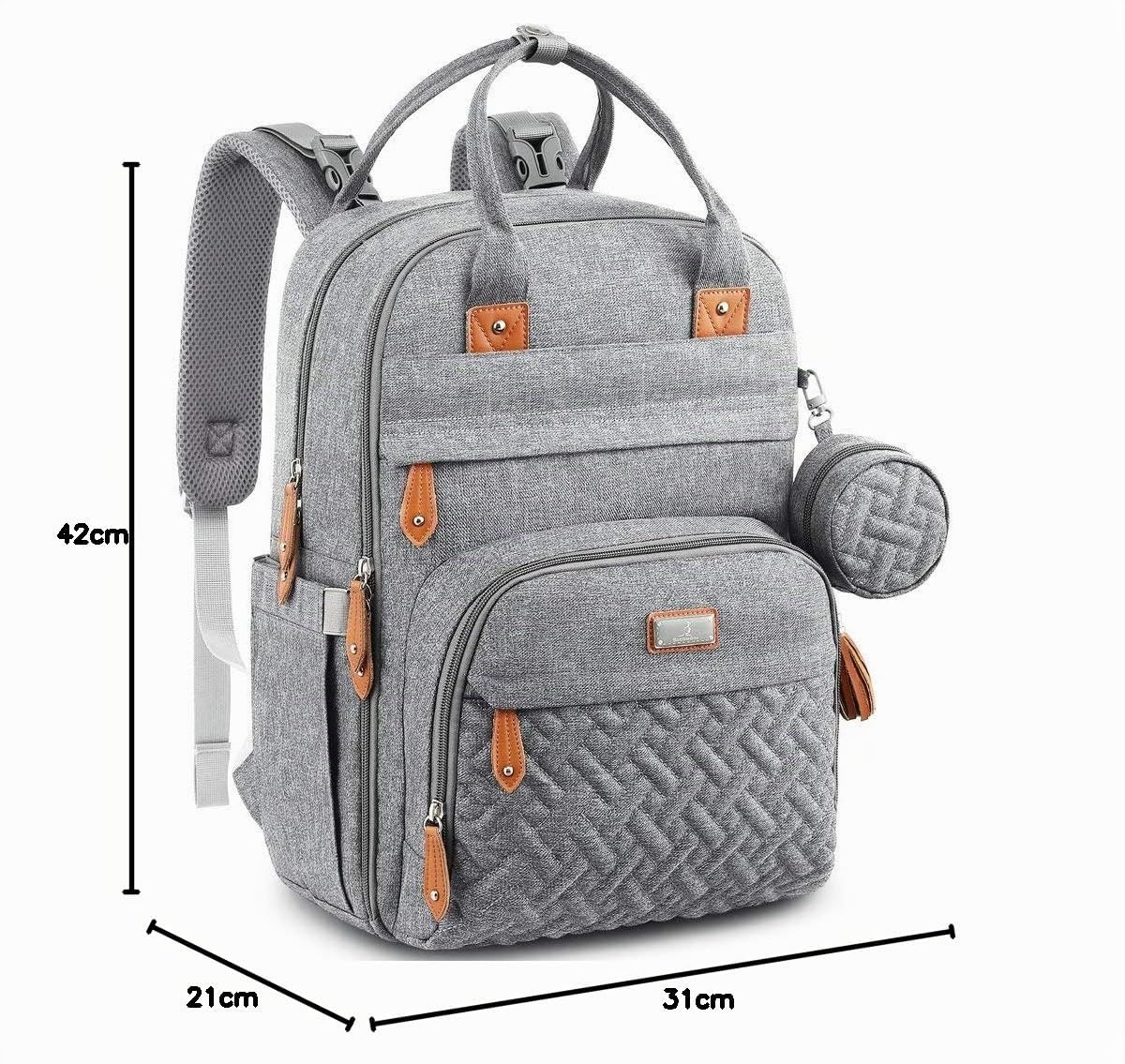 BabbleRoo Sac à Langer Bébé, Sac à Dos à Langer Grande Capacité Déperlant – 17 Poches, Tapis à Langer, Étui à Sucette Amovible, Sangles Poussette, Sac de Voyage Unisexe