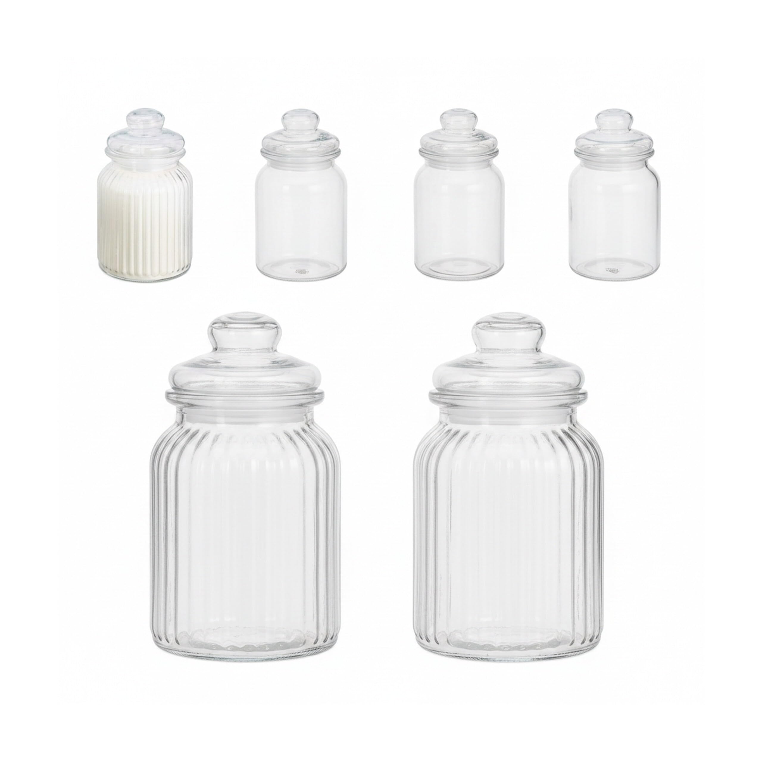 Relaxdays lot de 6 bocaux en verre, 1000ml, couvercle, pour aliments dans la cuisine, candy bar, hermétique, transparent