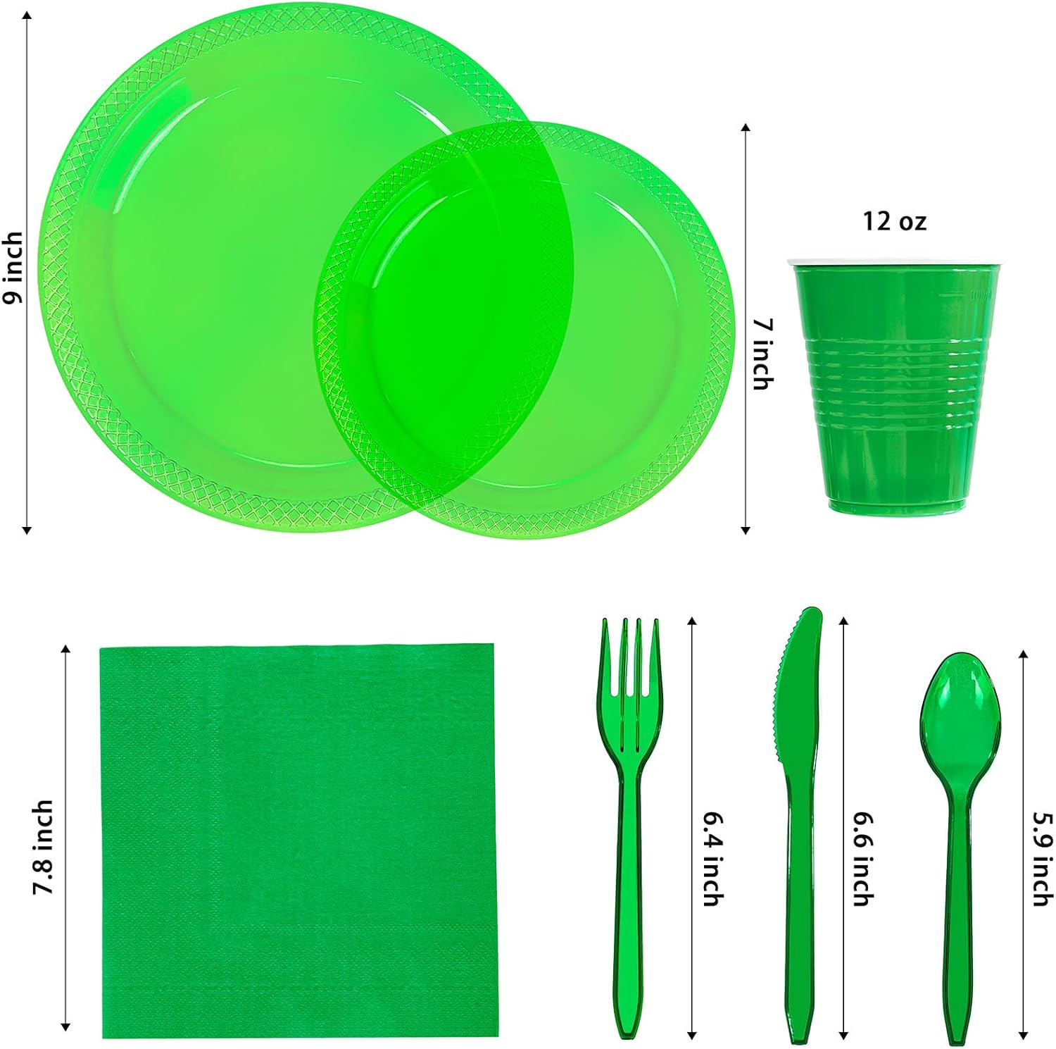 WELLIFE 210Pcs Green Plastic Plates,Clear and Green Plates Set,Party Supplies Including Plastic plates, 12OZ Cups, Disposable Cutlery and Paper Napkins Serve 30 Guests - Image 2