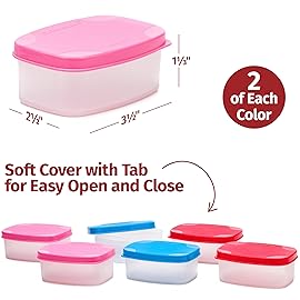 SIGNORA WARE Condiment Containers with Lids- 6 pk. 3 oz.Salad Dressing to go Small Food Storage Containers- Sauce Cups Leak proof Reusable Plastic BPA free for Lunch Box Picnic Travel