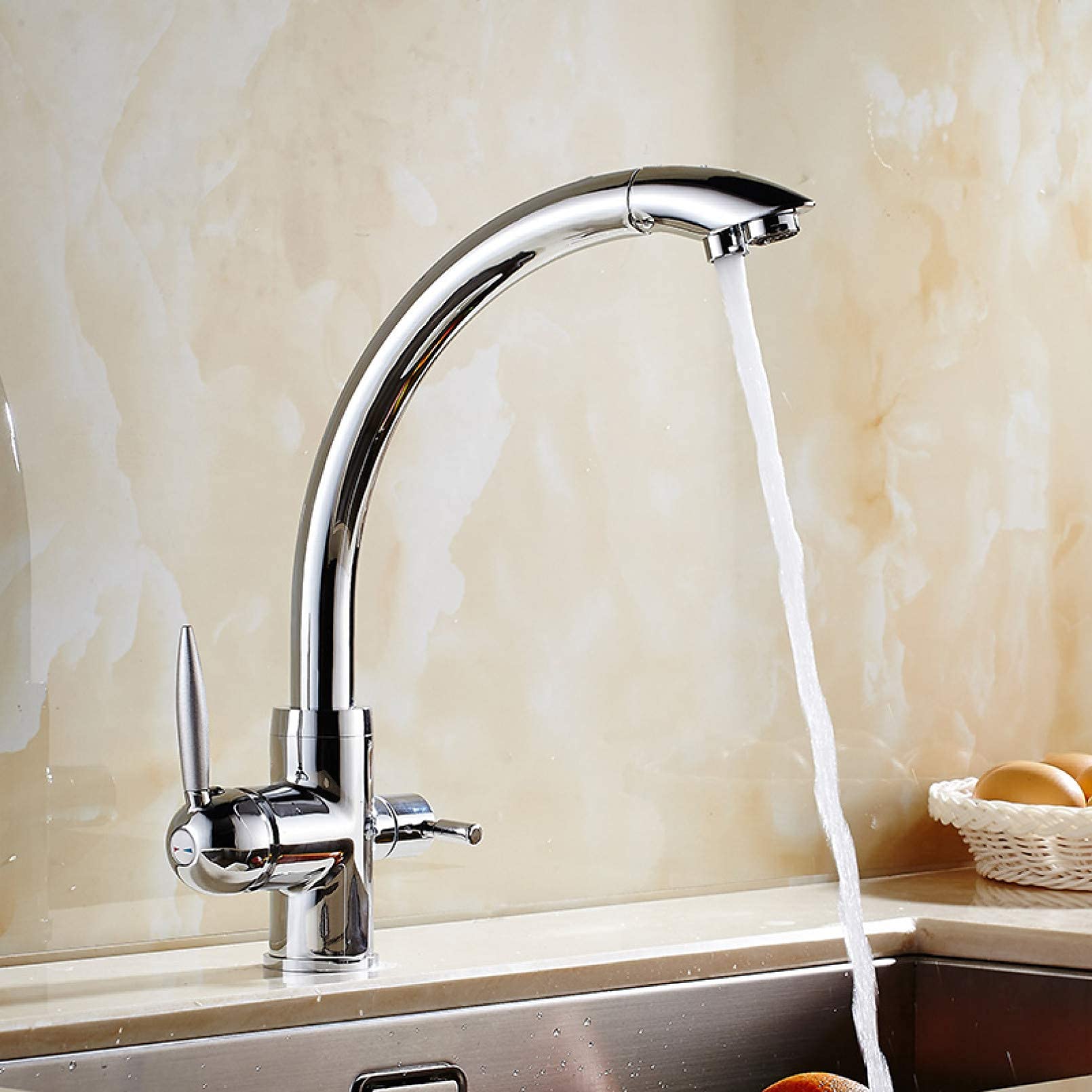 GLETSF Black Grey Kitchen Faucet with Water Filter Hot & Cold Mixer Tap for Drinking Water Stylish Sink Tap with Beige Dots & Efficient Water Filtration System.,Chrome-A