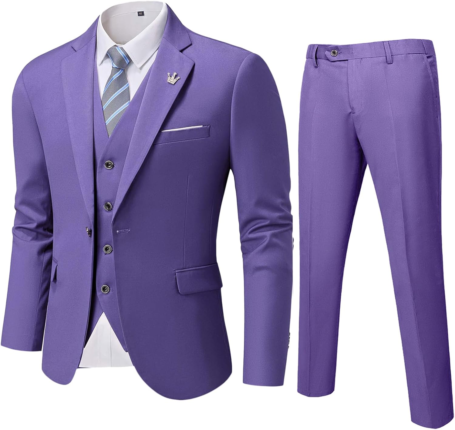 MY'S Men's 3 Piece Slim Fit Suit Set, One Button Solid Jacket Vest Pants... - Picture 97 of 138