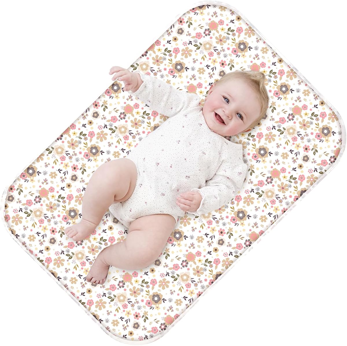 Cambiador de pañales para bebé, cambiador portátil extra grande de 31,5" x 21,5" | Forro impermeable absorbente y reutilizable para cambiador para viajes o uso doméstico (Floral2)