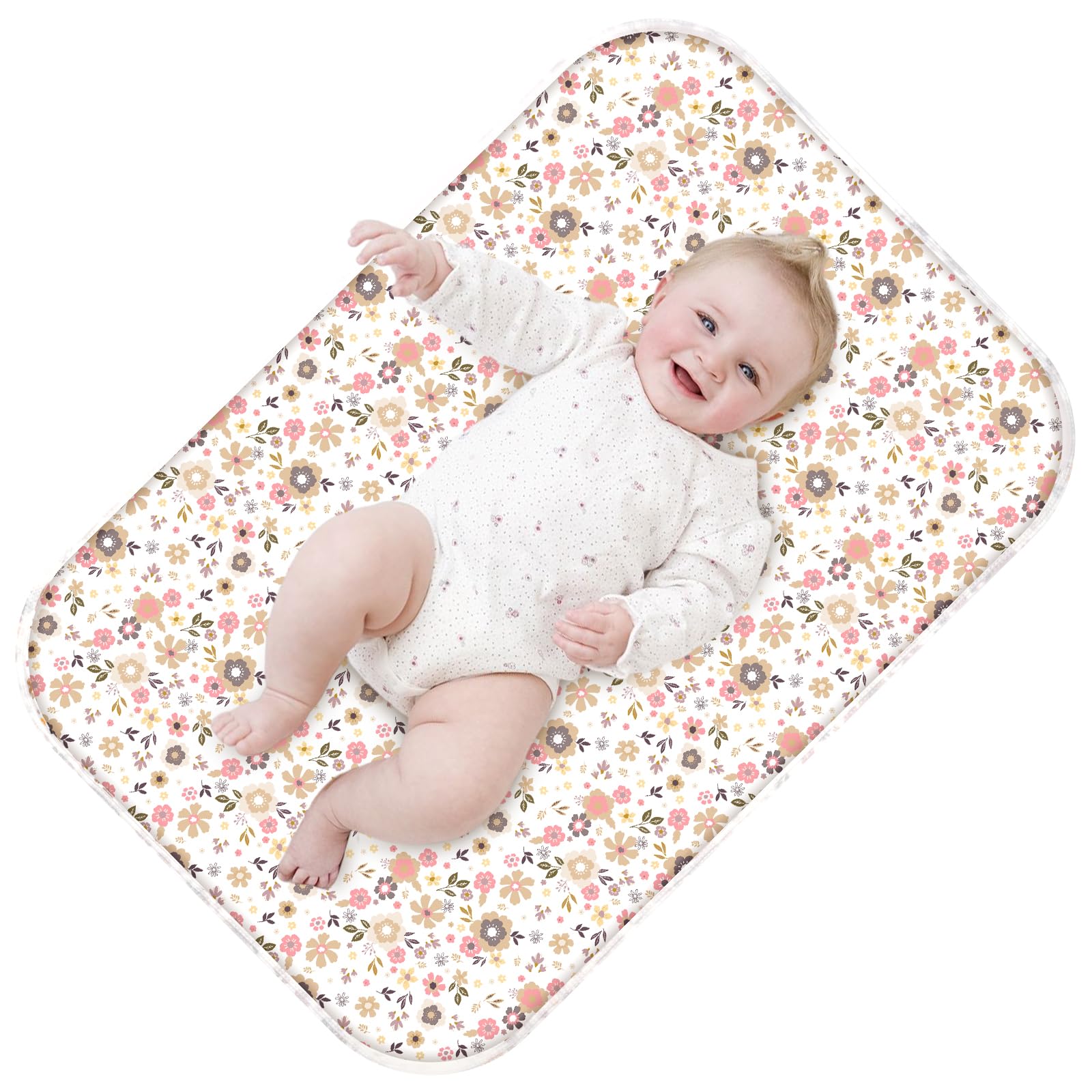 Coinarin Baby Diaper Changing Pad – 31.5" x 21.5" Extra Large Waterproof Absorbent Portable Changing Mat, Reusable Changing Pad Liner for Travel or at Home Use(Floral2)
