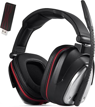 Wireless Gaming Headset, PS5, Nintendo Switch & PC with wireless Adapter,Wireless Gaming Headphones with LED Light,2.4G &Bluetooth mode,Bass Surround Black