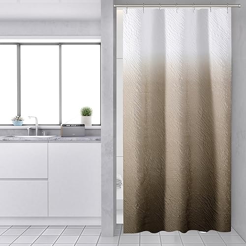 Muuyi Cortina de ducha marrón, cortinas de ducha para baño, cortinas de ducha impermeables con 12 ganchos, 36 x 72 pulgadas