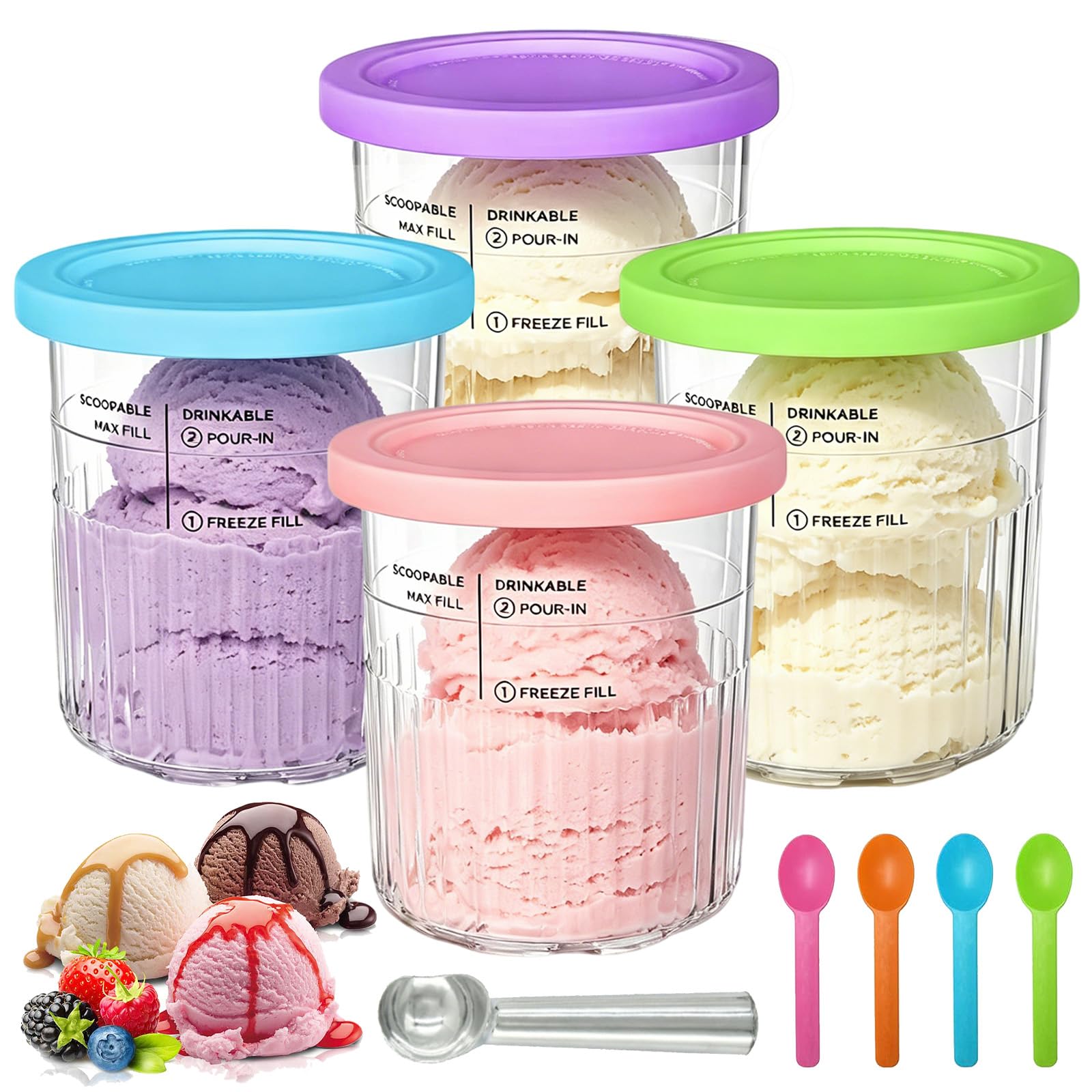Recipiente para Helados,4 Piezas Accesorios para Recipiente para Hacer Helados 680ML,Recipiente Creami para Máquina de Helado Ninja Creami,para la Serie NC501 NC500,Sin BPA