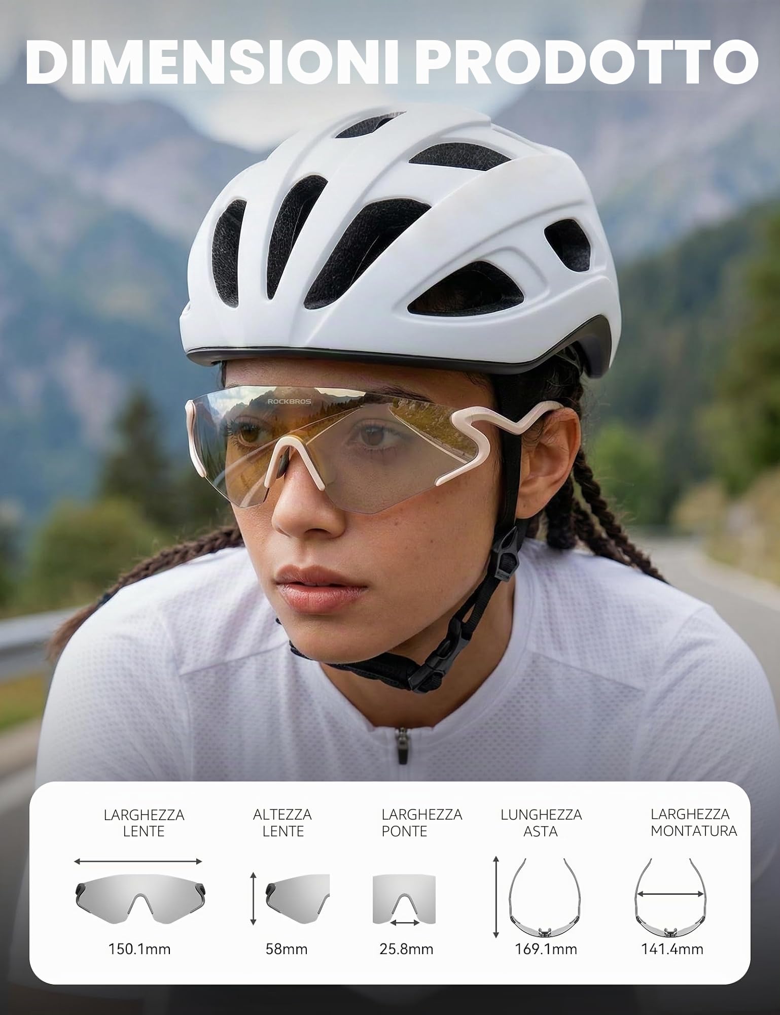 ROCKBROS Occhiali Ciclismo Fotocromatici TR90 Ultraleggero 24g | Protezione UV400, Nasello Regolabile Antiscivolo, Uomo Donna, Occhiali da Sole Sportivi per Bici MTB Corsa Pesca