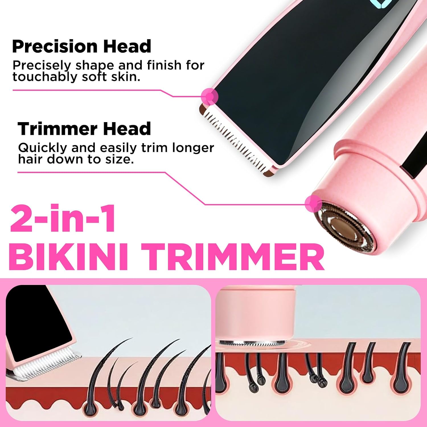 Bikini Trimmer for Women 2-in-1 High Power Epilators Hair Removal Waterproof Electric Razors Women's Electric Razor Pubic Hair Trimmer Shaver for Women for Ladies Pubic, Face, Underarms, Legs