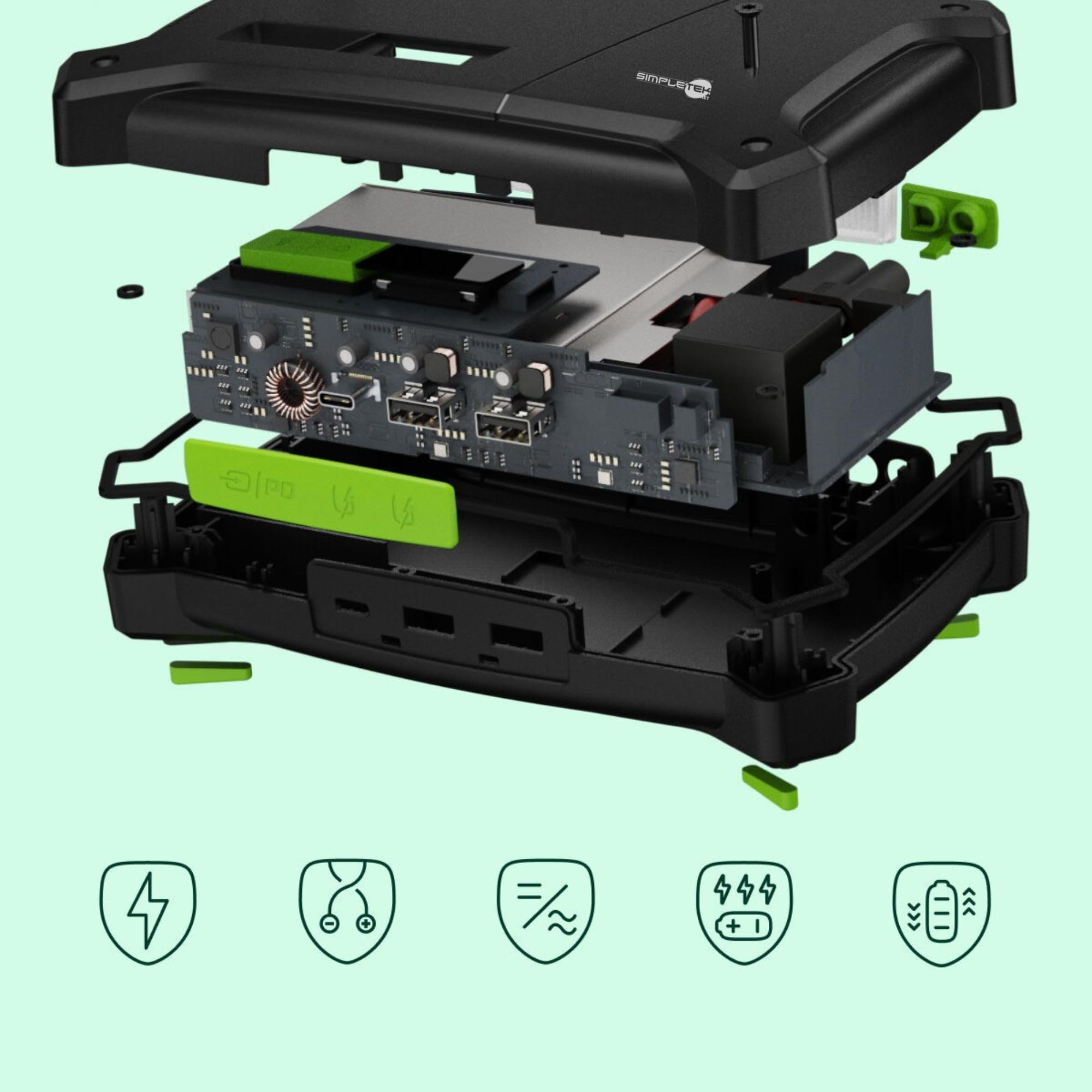 SIMPLETEK - Jump Starter 2000 A 16000 mAh – Arrancador de emergencia portátil | Motores de gasolina de hasta 8 l y motores diésel de hasta 6 l | Cables incluidos