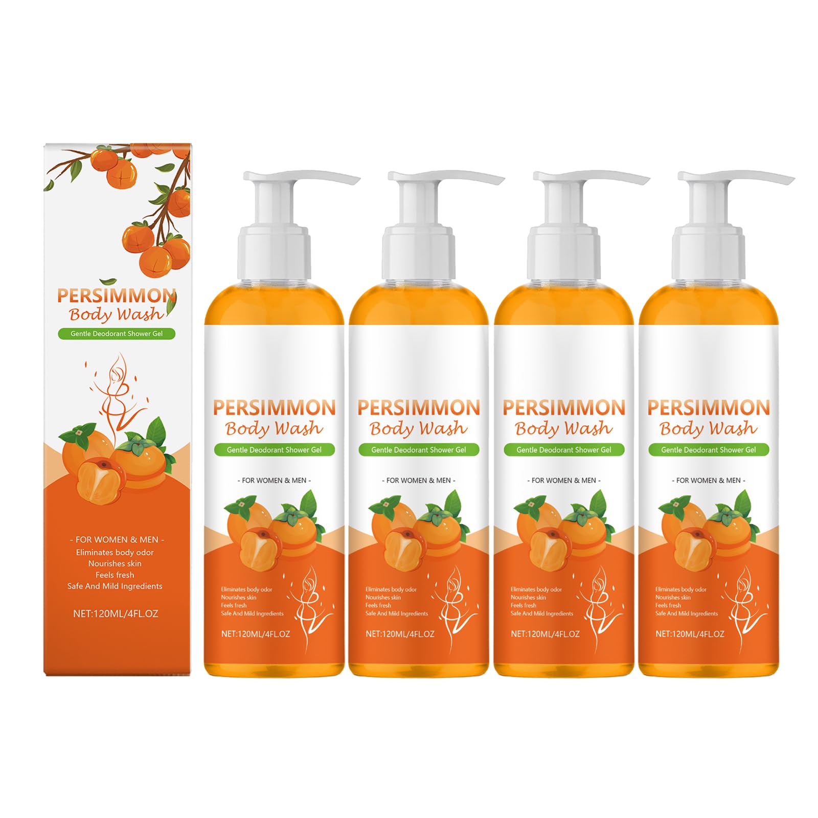 Gel doccia persimmon contro forti odori corporei, gel doccia naturale con estratto di tè verde, detergente profondo e idratante per uomini e donne, profumo fresco, 120 ml (4)