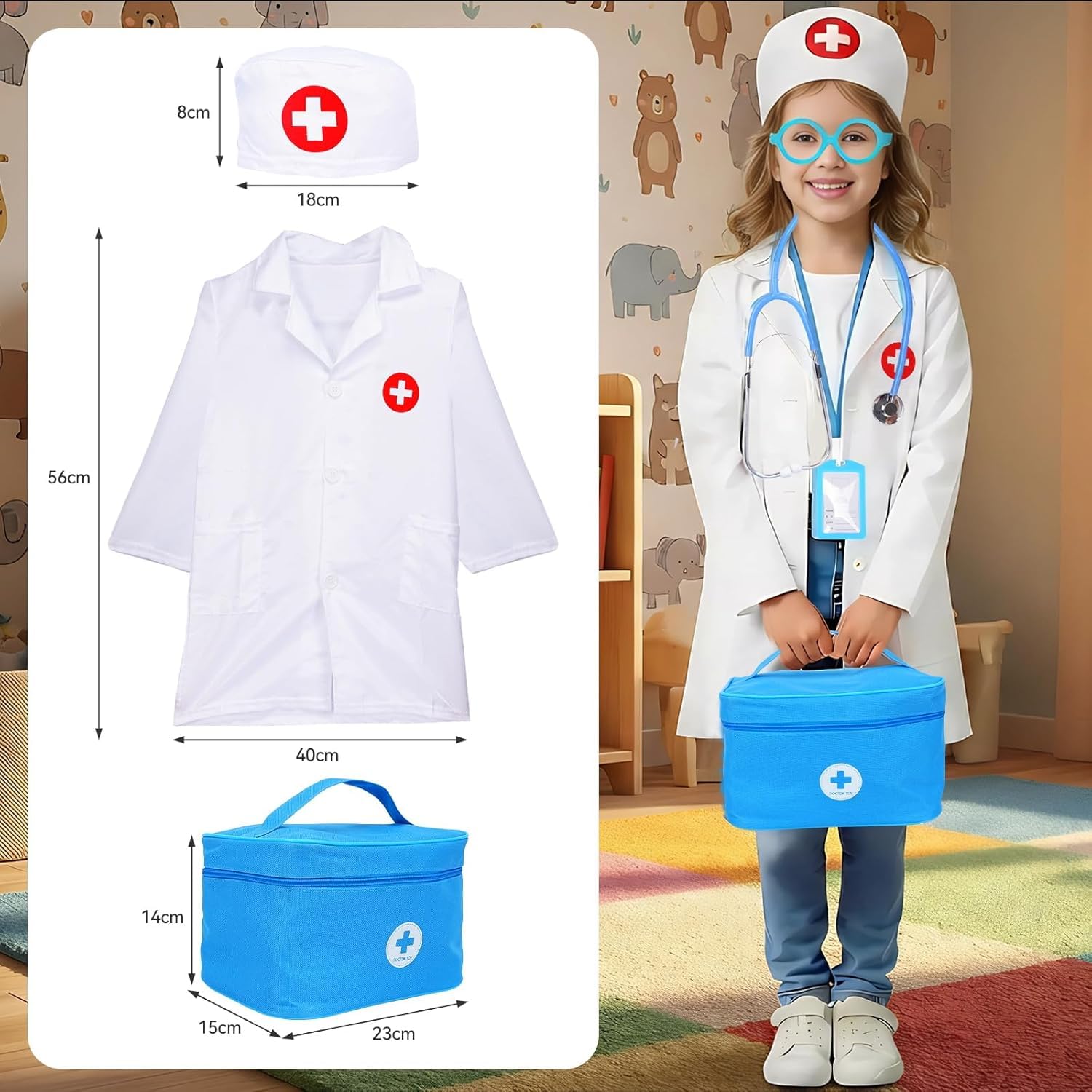 Maletin Medicos Juguete,Kit Medico Infantil,Doctora Juguete con Real Estetoscopio,Termómetro,Maletín de Médico Portátil,Juegos de Imitacion Regalos para Niñas Niños 3 4 5 6 -Azul - 4