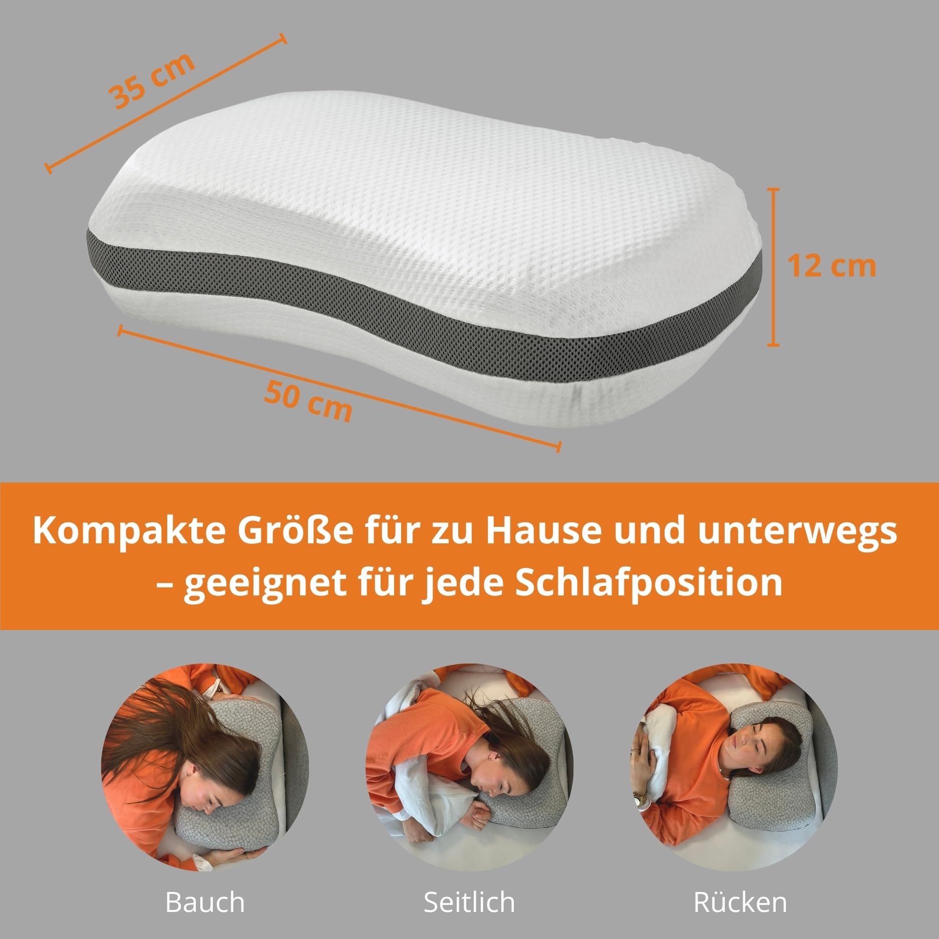 sleepling Nackenkissen 50 x 35 x 12 cm, orthopädisches Kissen, Memory Foam Visco Kopfkissen mit Travel Bag für Reisen, ergonomisches Nackenstützkissen für Allergiker, Made in EU, Waschbar, weiß