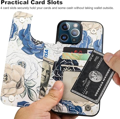 Miniatura 3 de HAOPINSH Funda tipo cartera para iPhone 13 Pro Max con tarjetero y diseño de flores florecientes, funda de cuero con tapa trasera, ranuras para